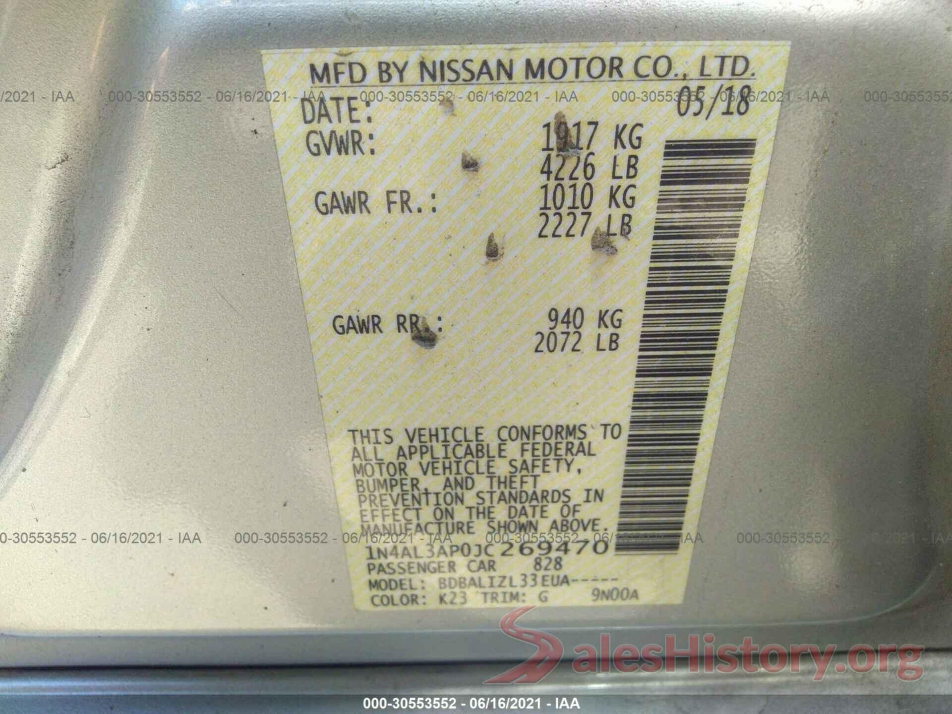 1N4AL3AP0JC269470 2018 NISSAN ALTIMA