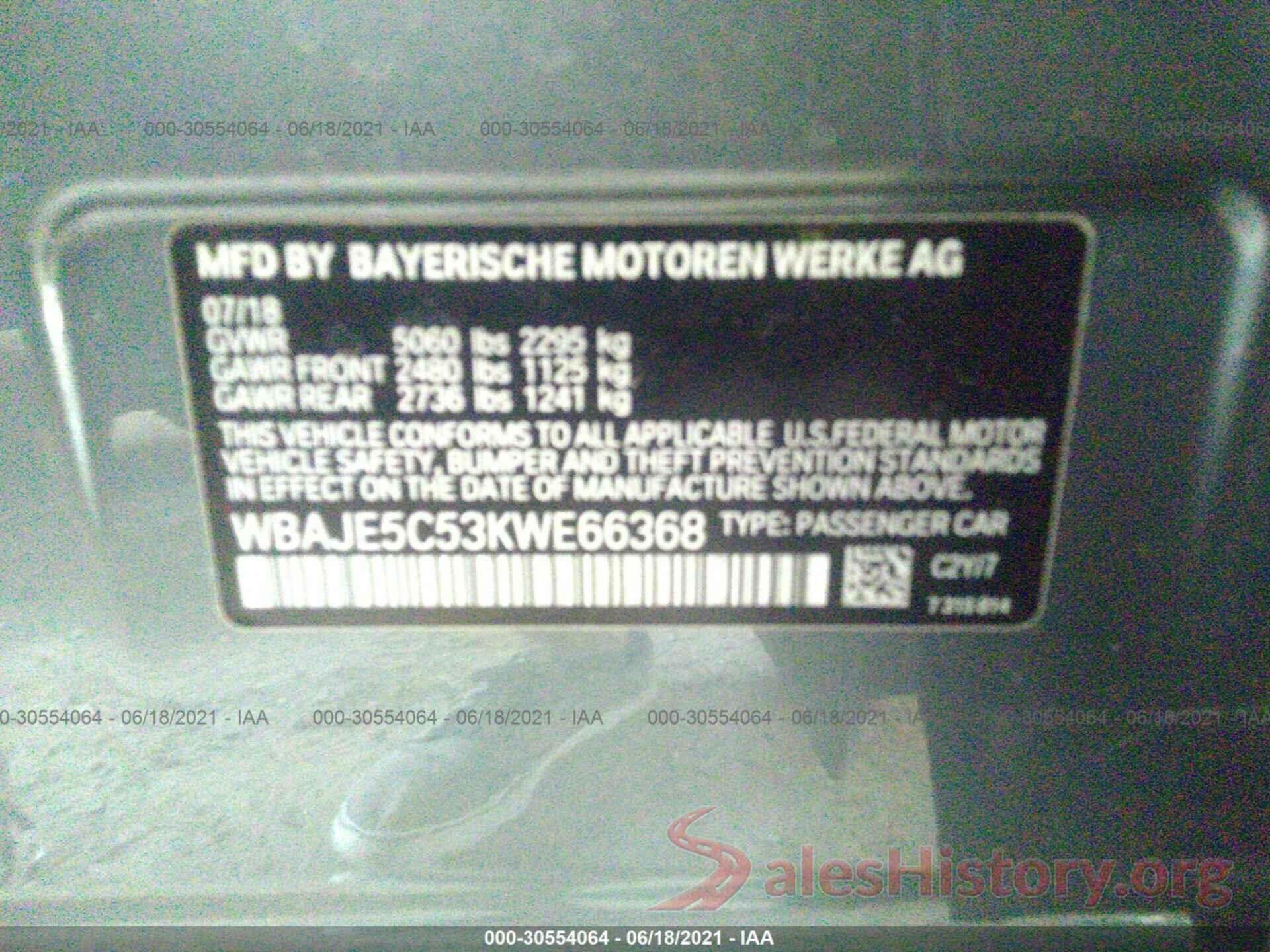 WBAJE5C53KWE66368 2019 BMW 5 SERIES