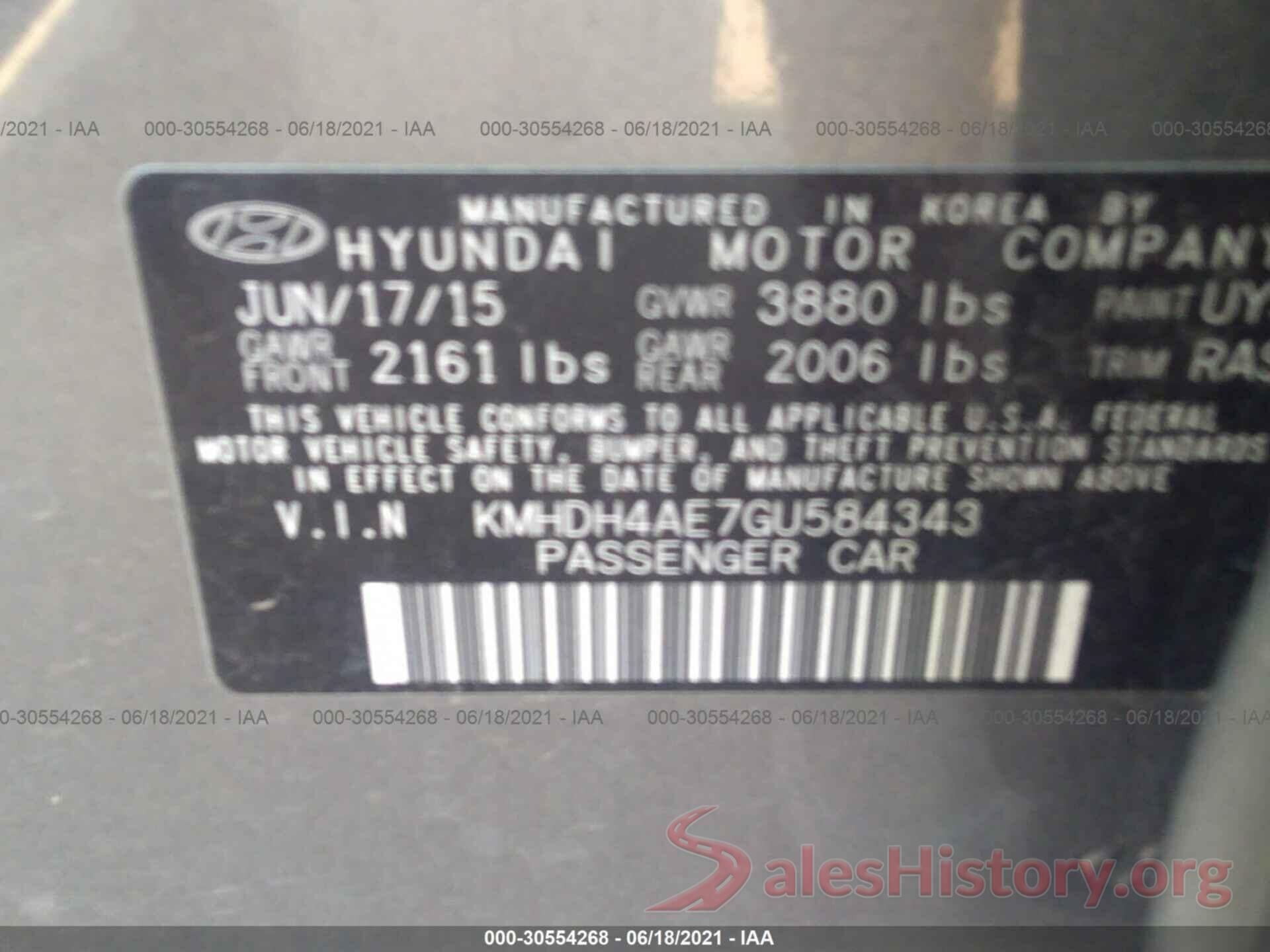 KMHDH4AE7GU584343 2016 HYUNDAI ELANTRA