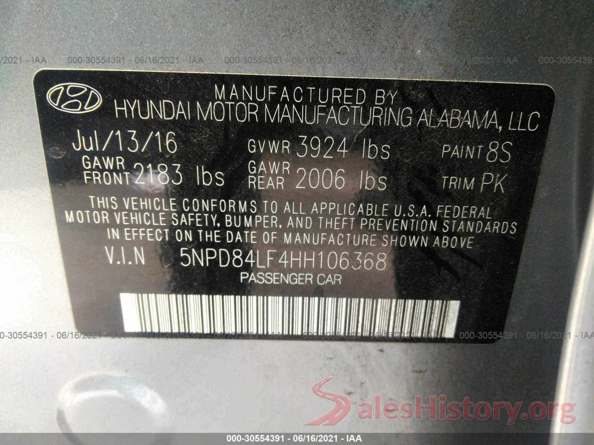 5NPD84LF4HH106368 2017 HYUNDAI ELANTRA