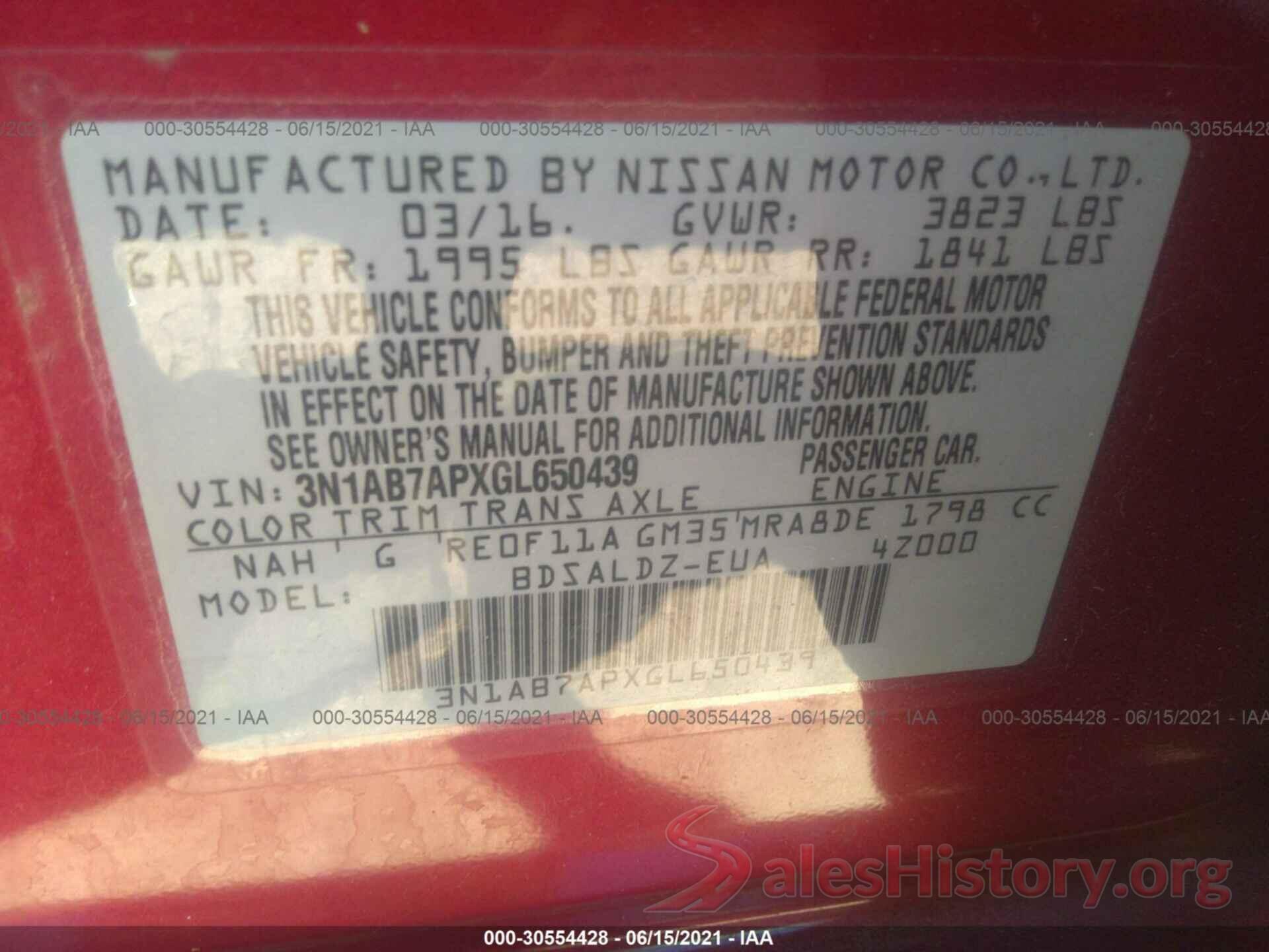 3N1AB7APXGL650439 2016 NISSAN SENTRA