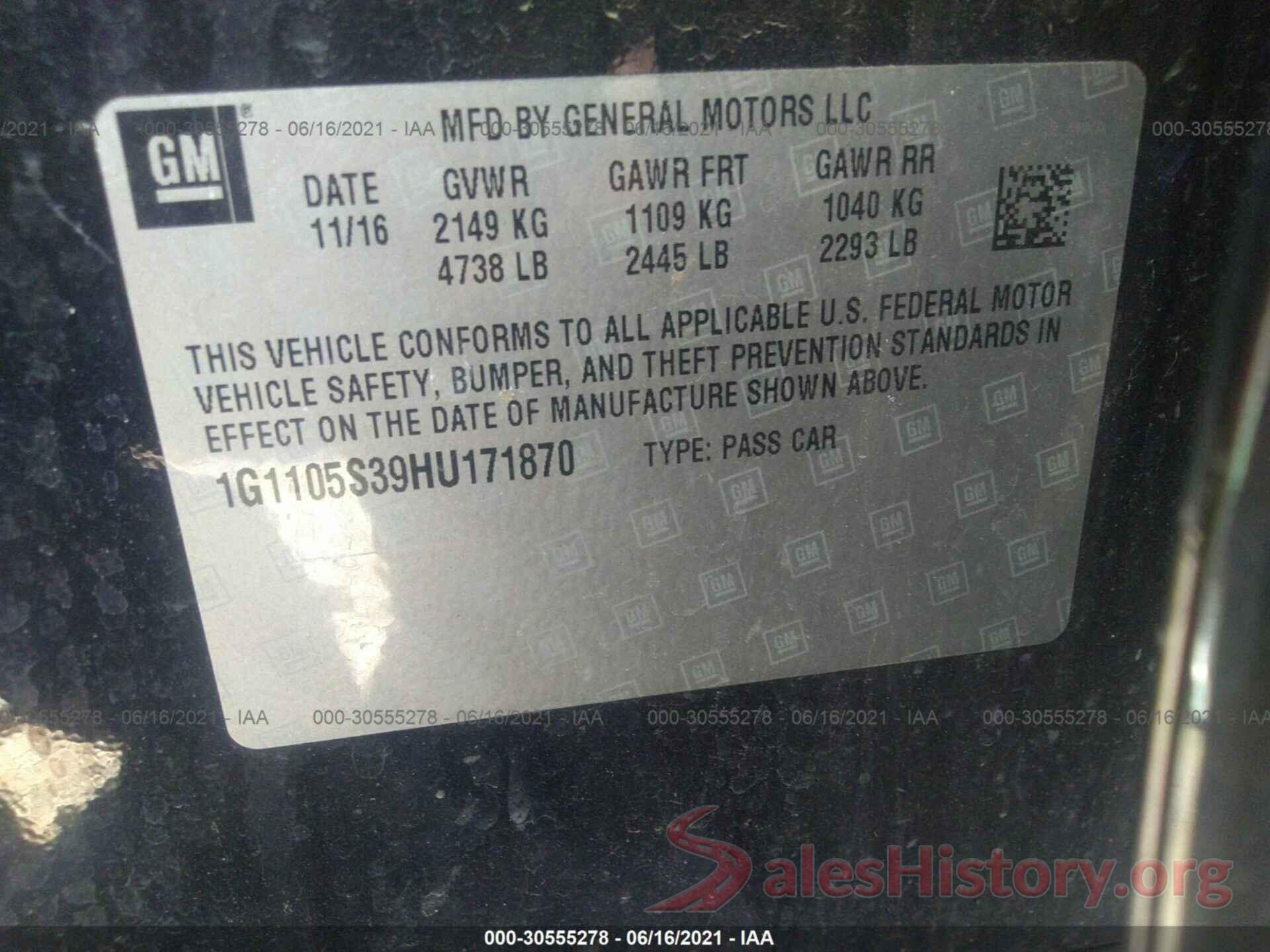 1G1105S39HU171870 2017 CHEVROLET IMPALA