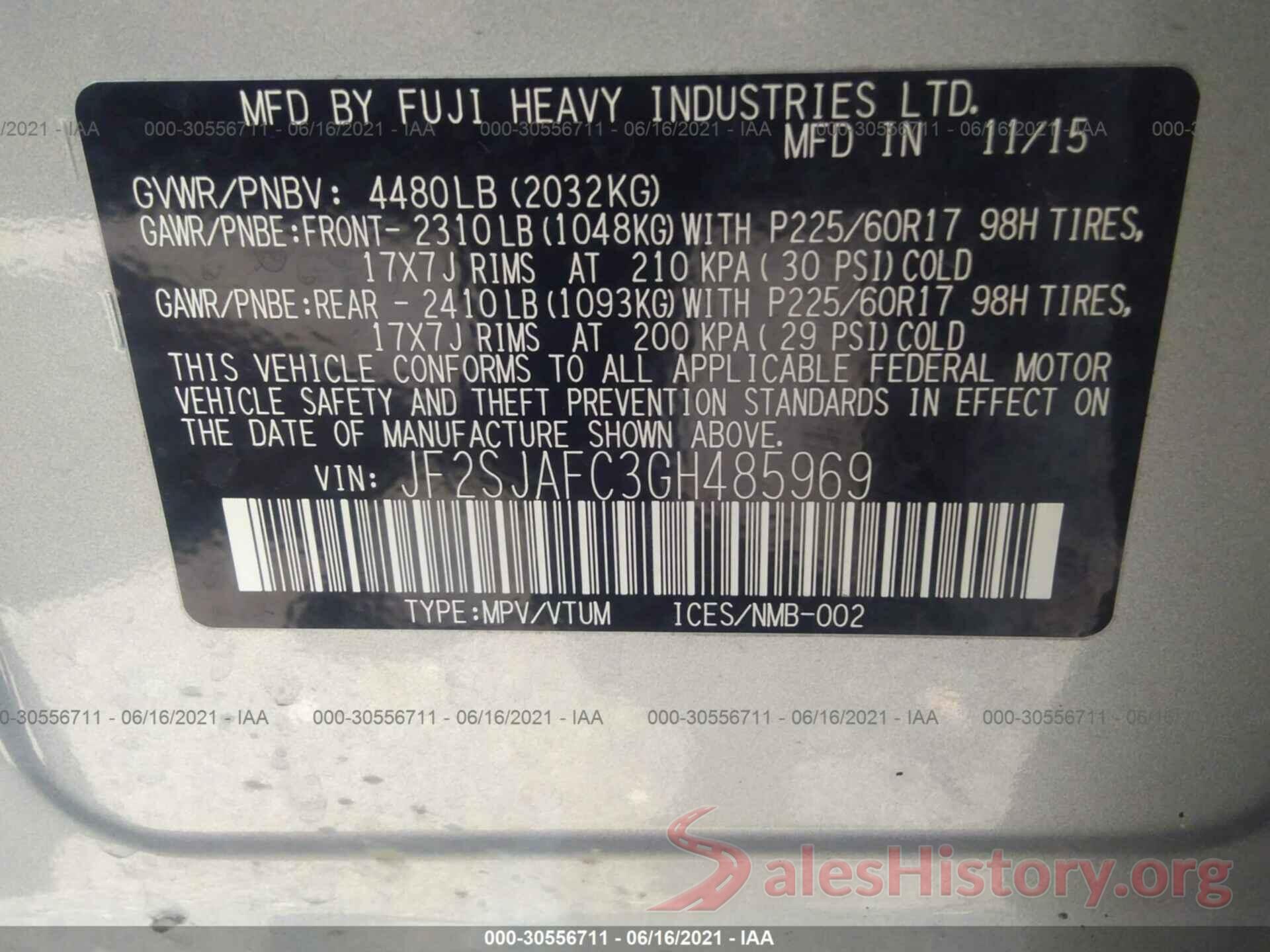 JF2SJAFC3GH485969 2016 SUBARU FORESTER