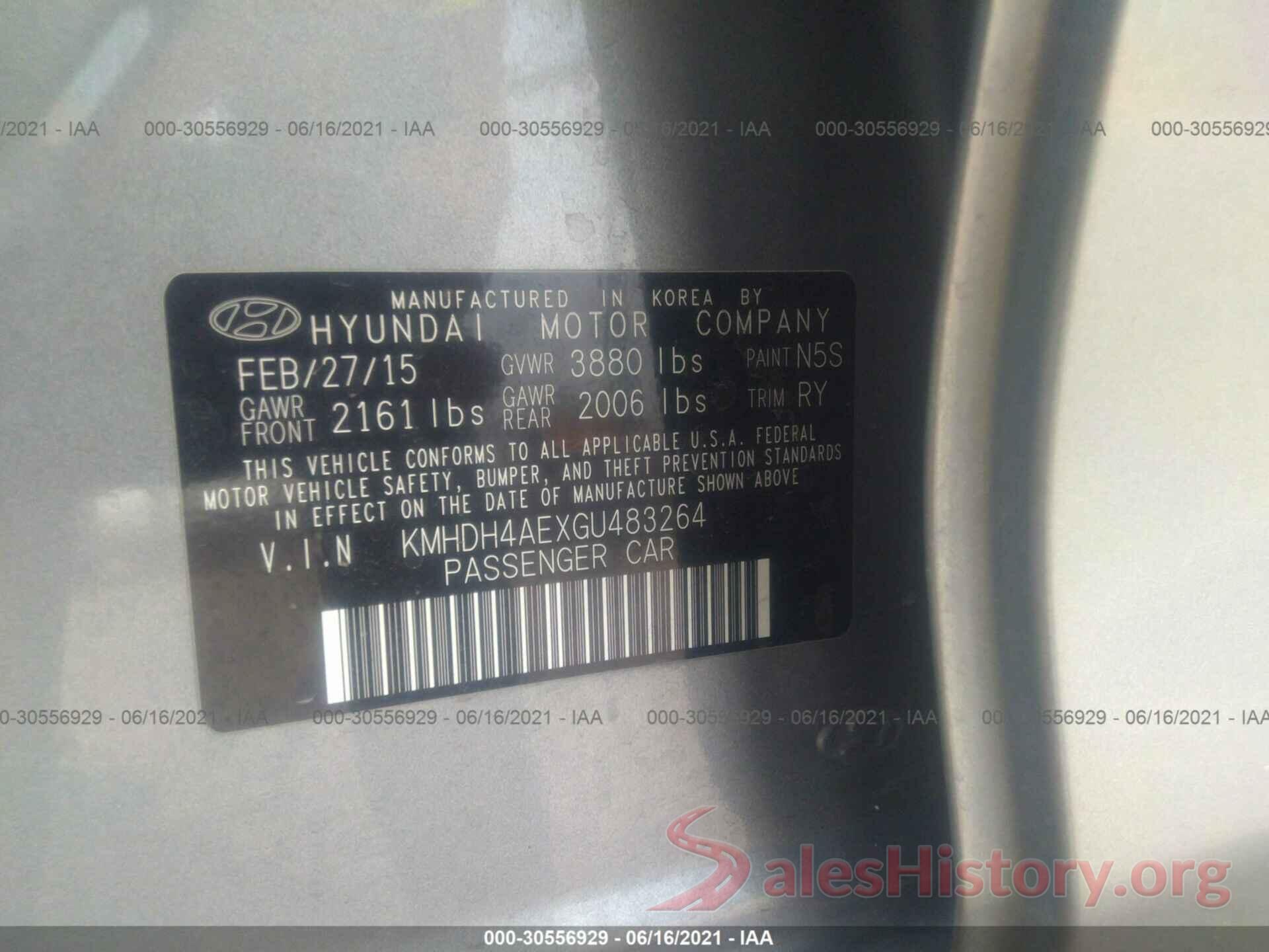 KMHDH4AEXGU483264 2016 HYUNDAI ELANTRA