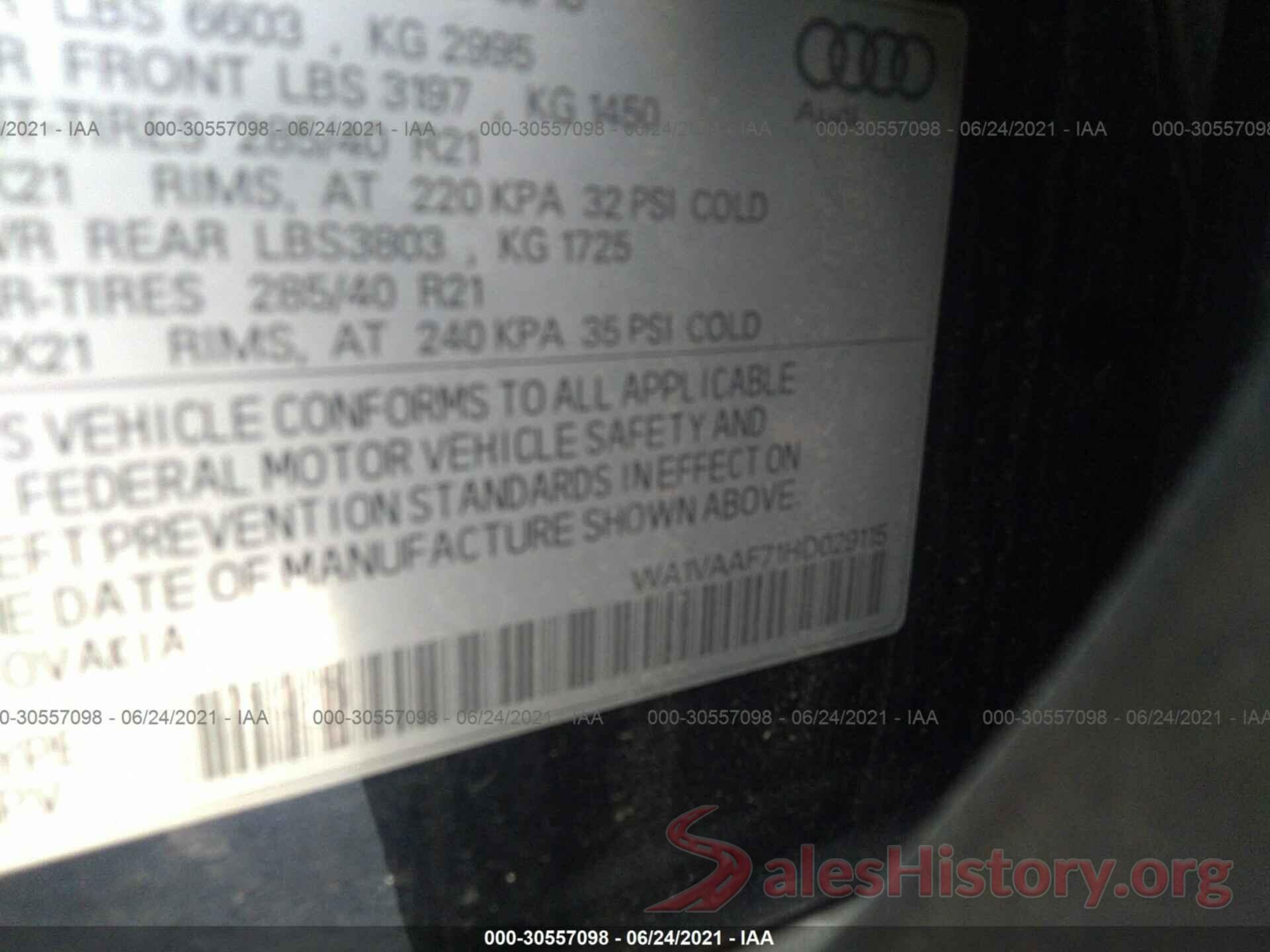 WA1VAAF71HD029115 2017 AUDI Q7