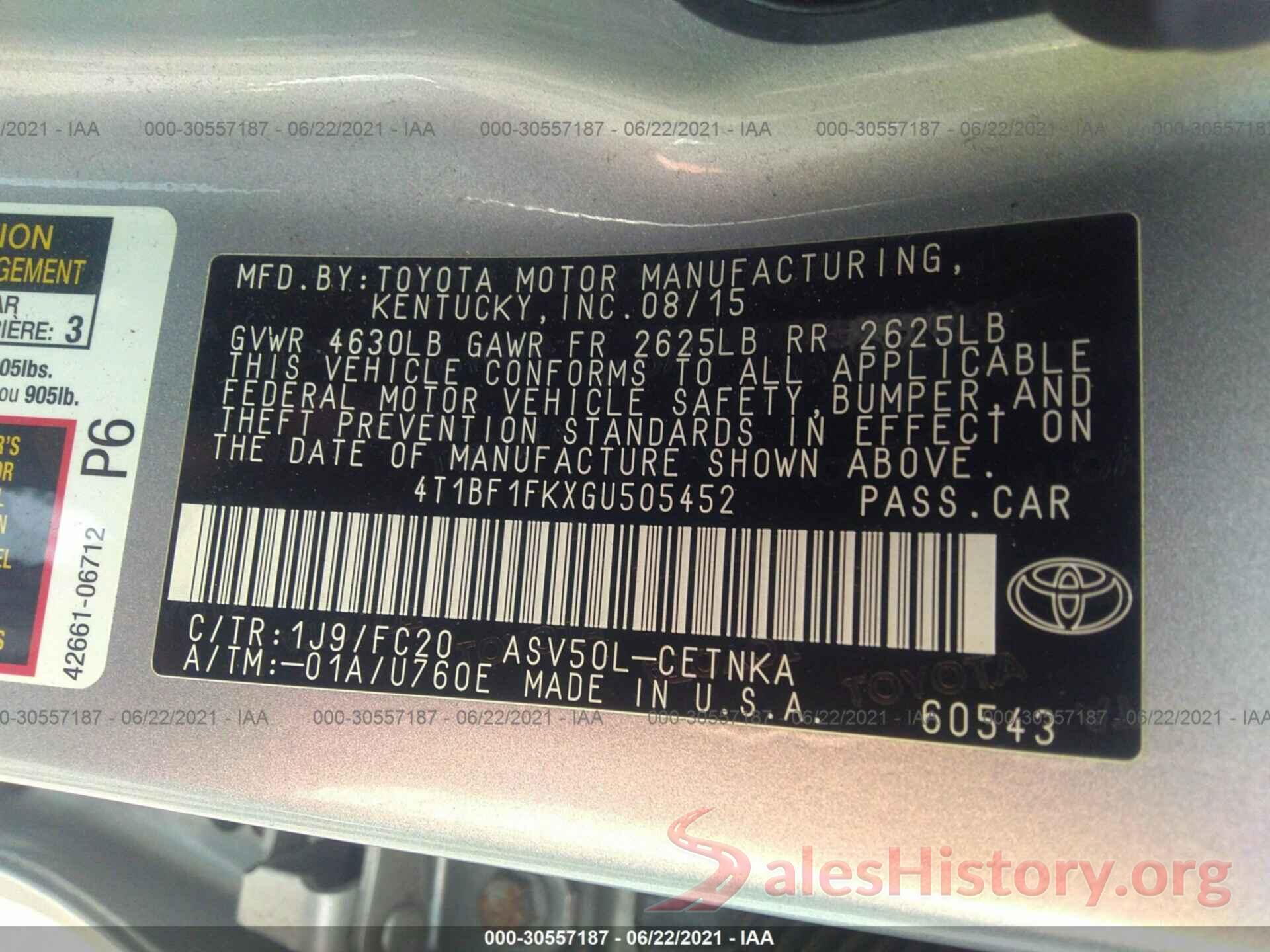 4T1BF1FKXGU505452 2016 TOYOTA CAMRY