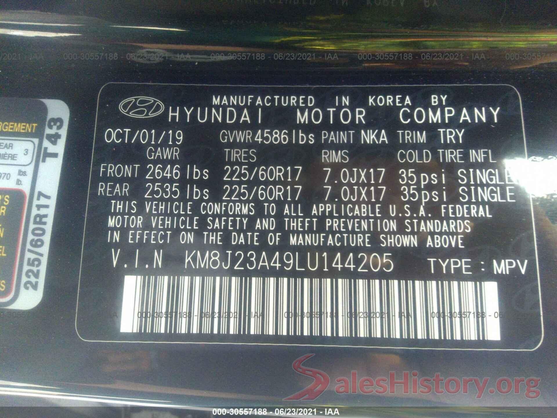 KM8J23A49LU144205 2020 HYUNDAI TUCSON