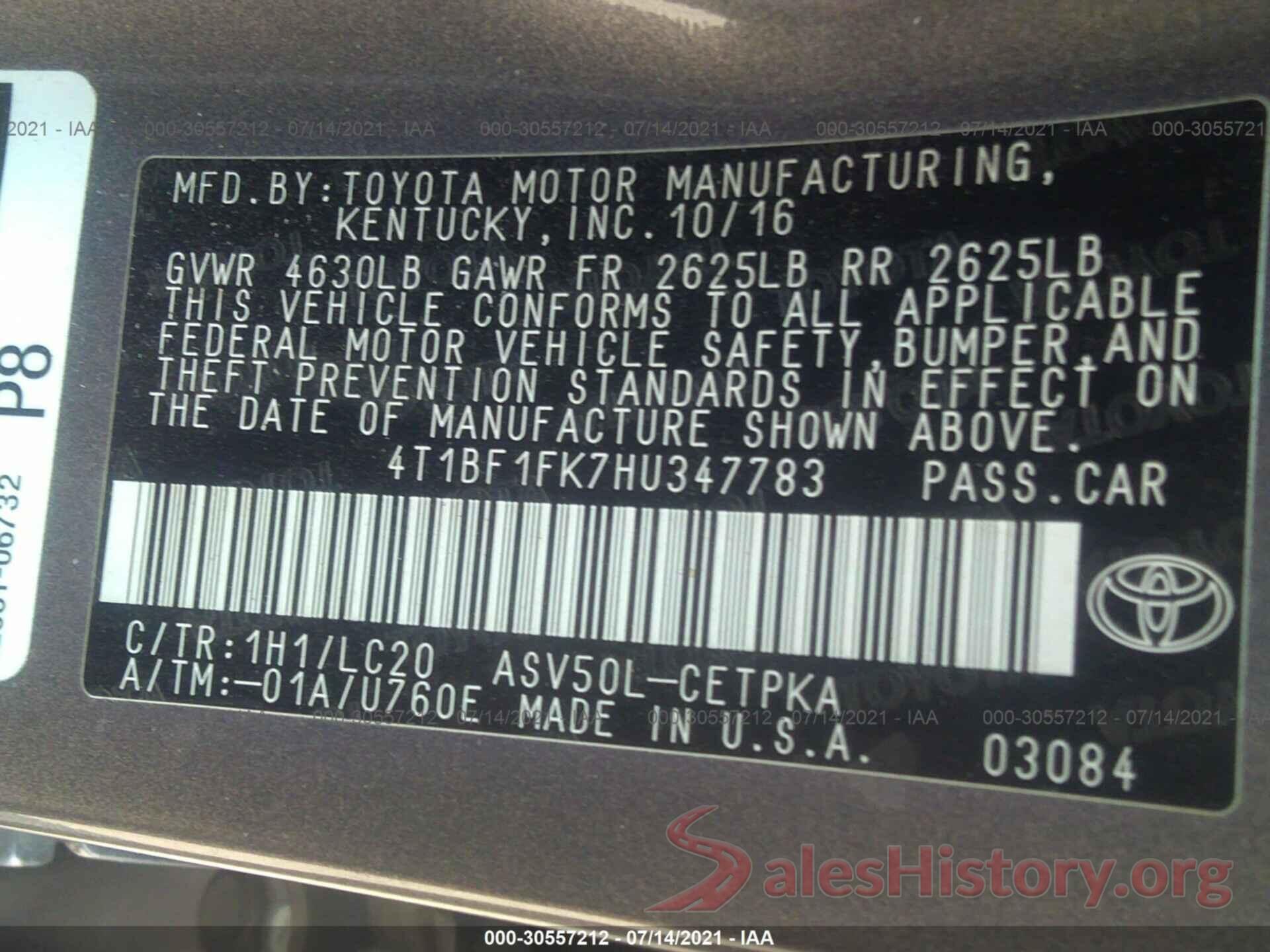 4T1BF1FK7HU347783 2017 TOYOTA CAMRY