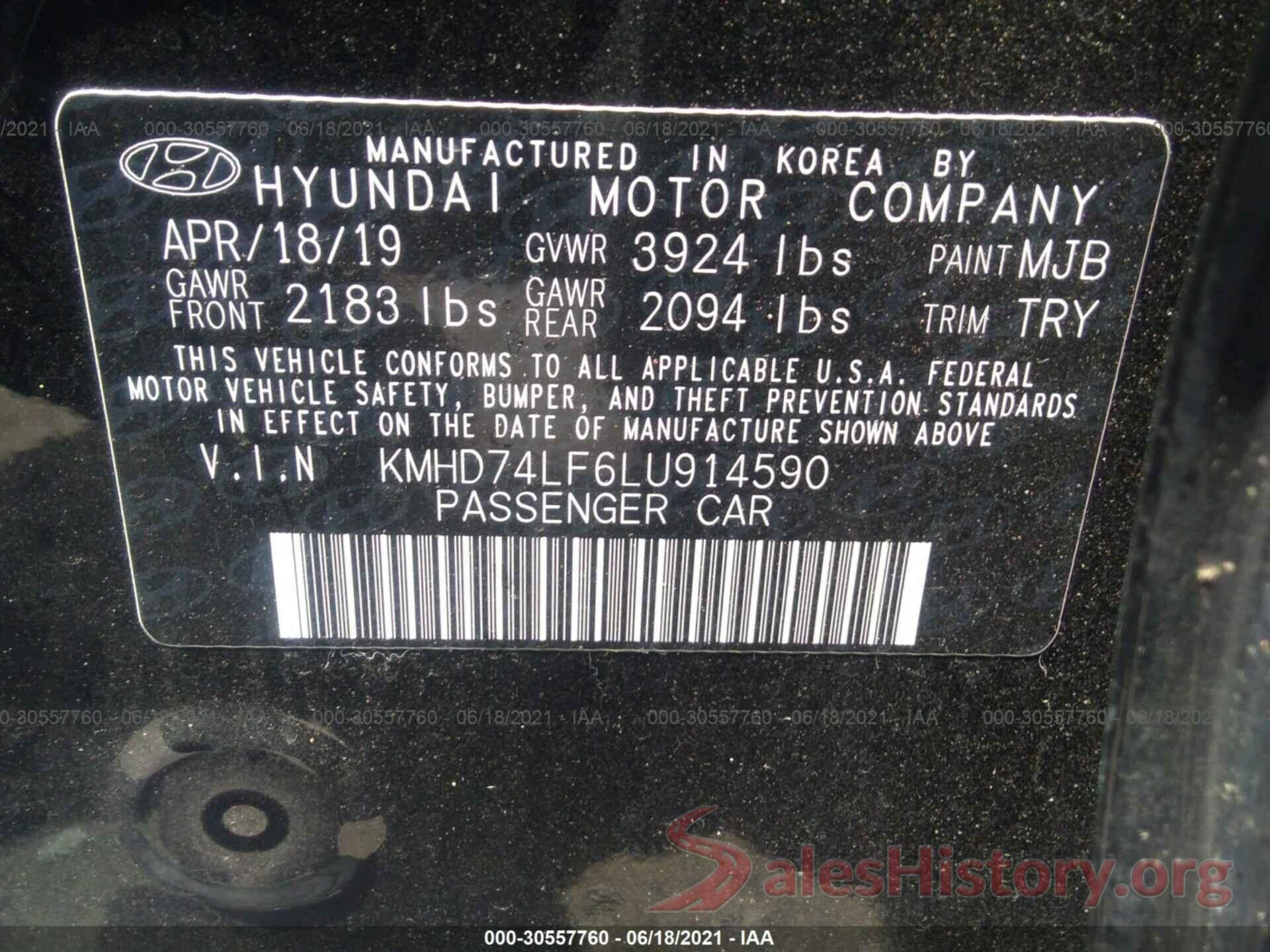 KMHD74LF6LU914590 2020 HYUNDAI ELANTRA