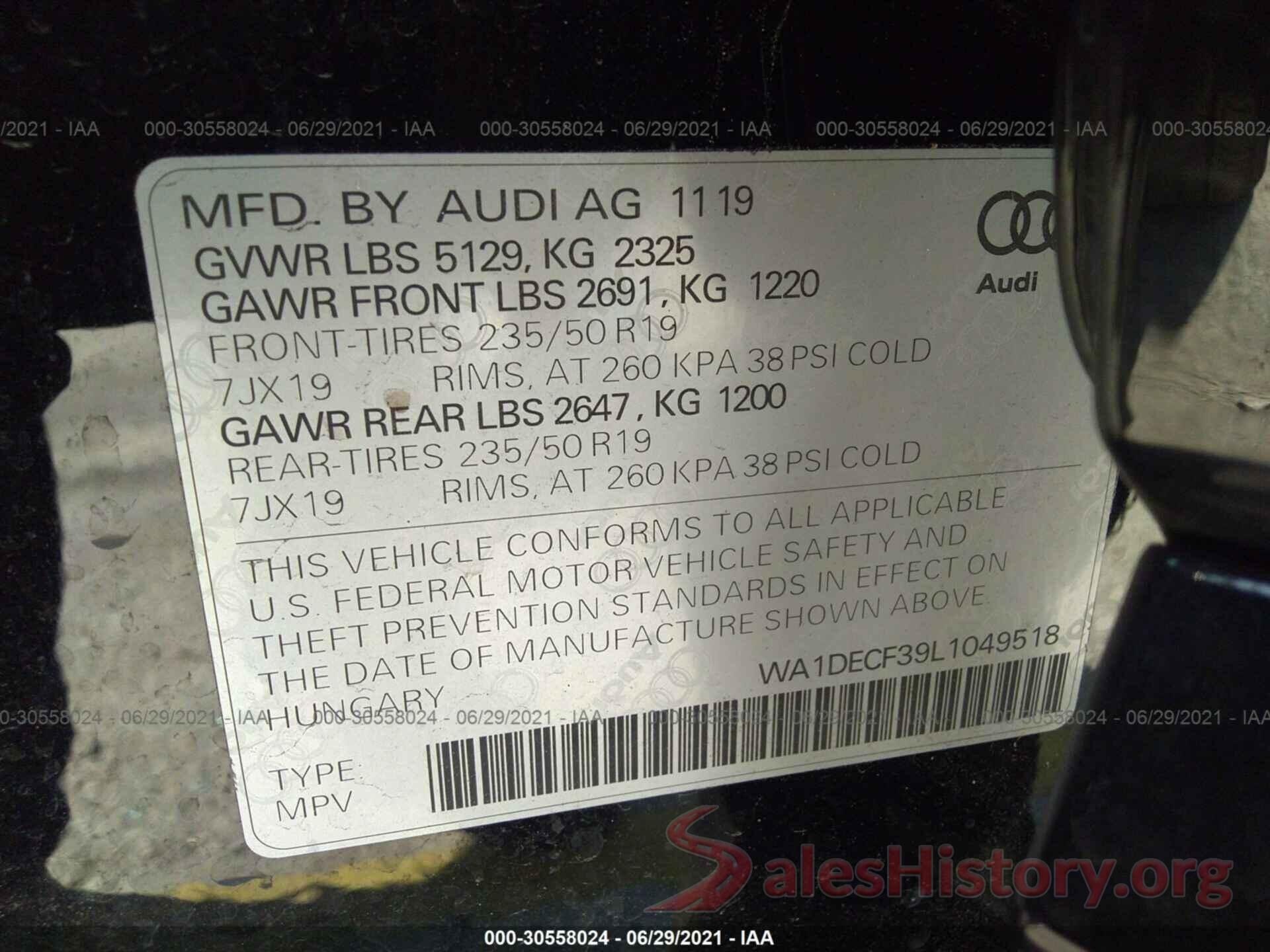 WA1DECF39L1049518 2020 AUDI Q3