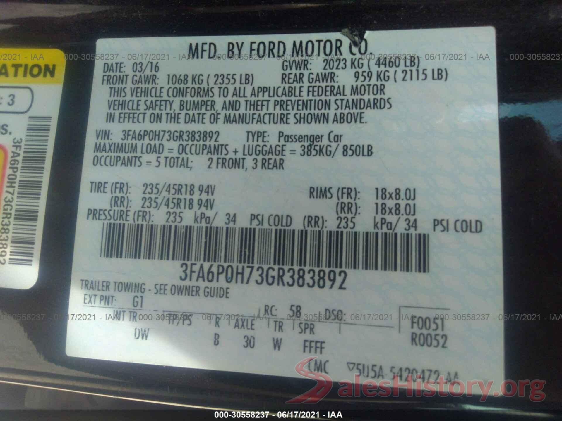 3FA6P0H73GR383892 2016 FORD FUSION