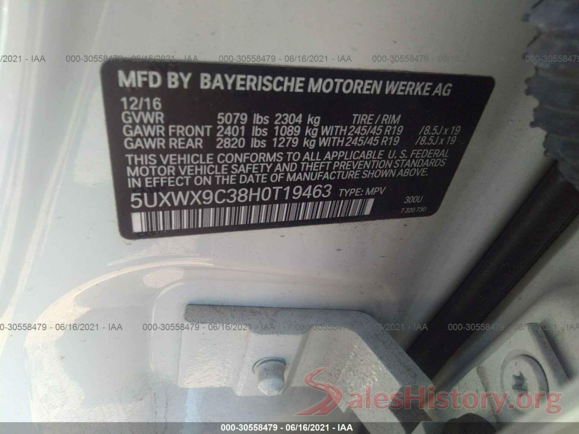 5UXWX9C38H0T19463 2017 BMW X3