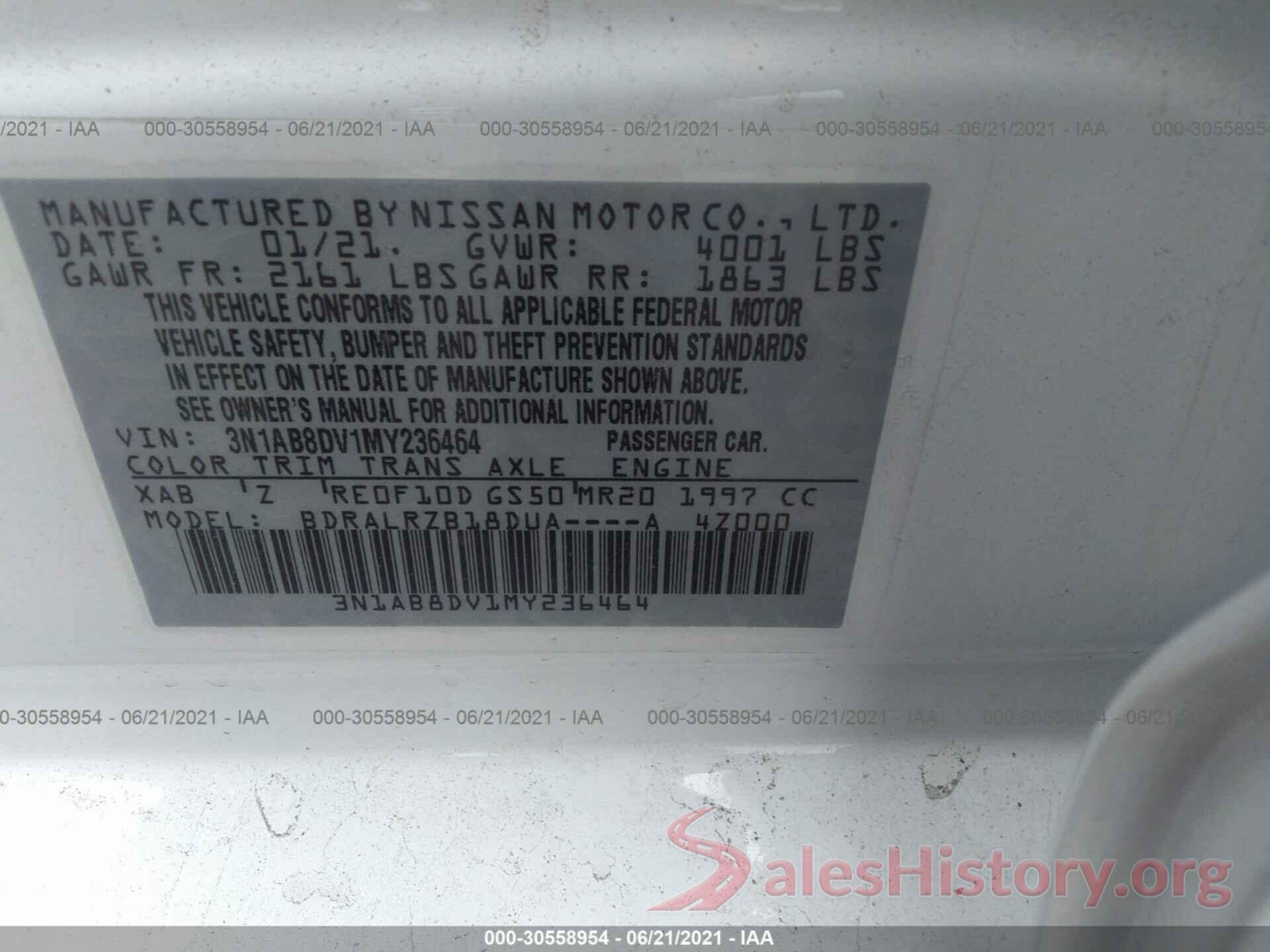 3N1AB8DV1MY236464 2021 NISSAN SENTRA