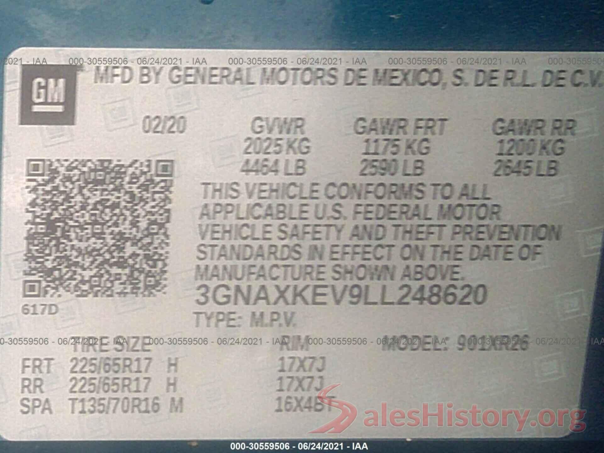 3GNAXKEV9LL248620 2020 CHEVROLET EQUINOX