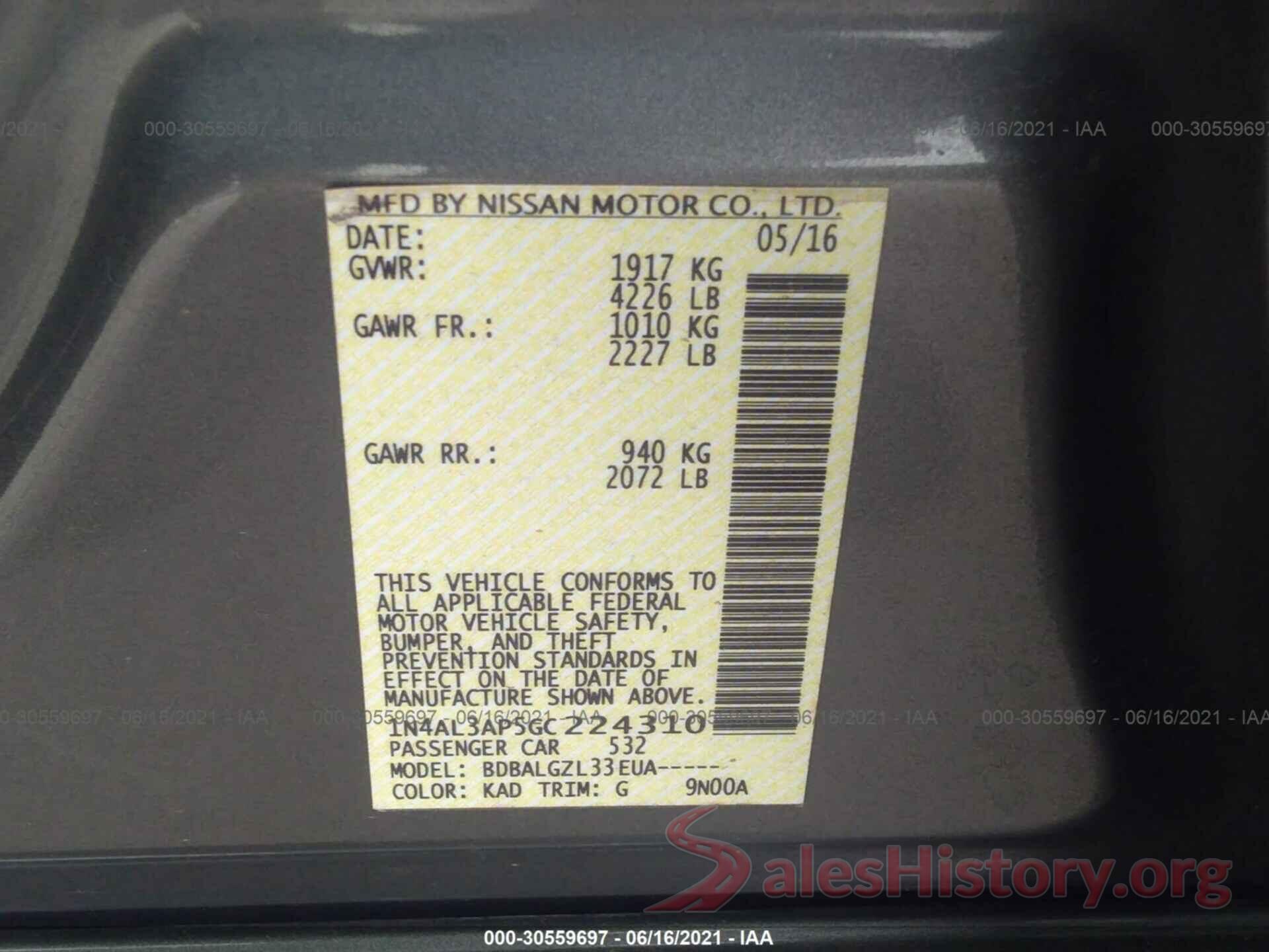 1N4AL3AP5GC224310 2016 NISSAN ALTIMA