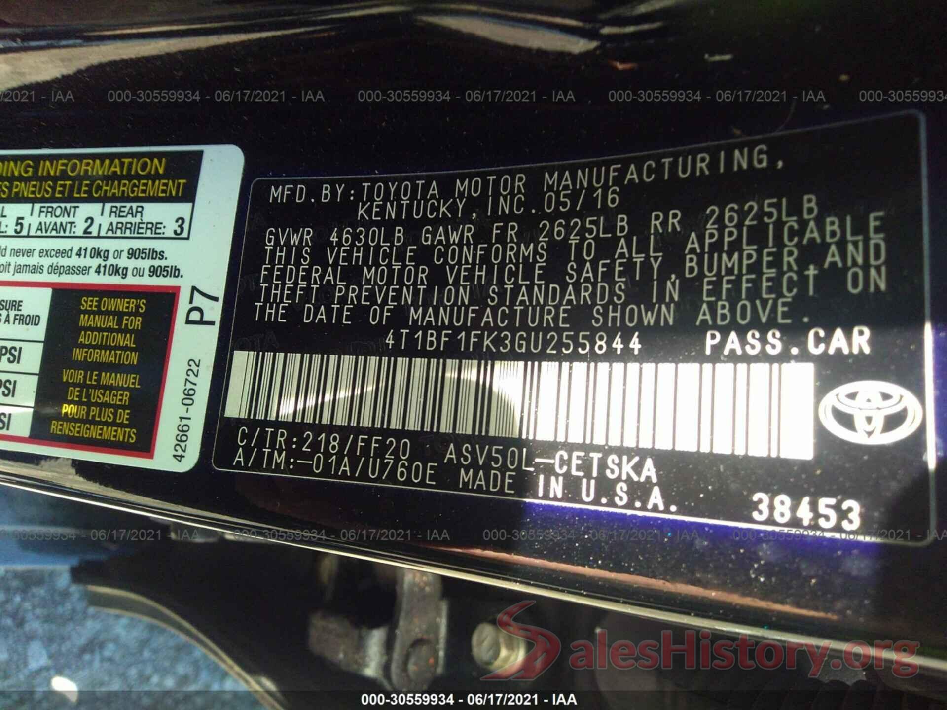 4T1BF1FK3GU255844 2016 TOYOTA CAMRY