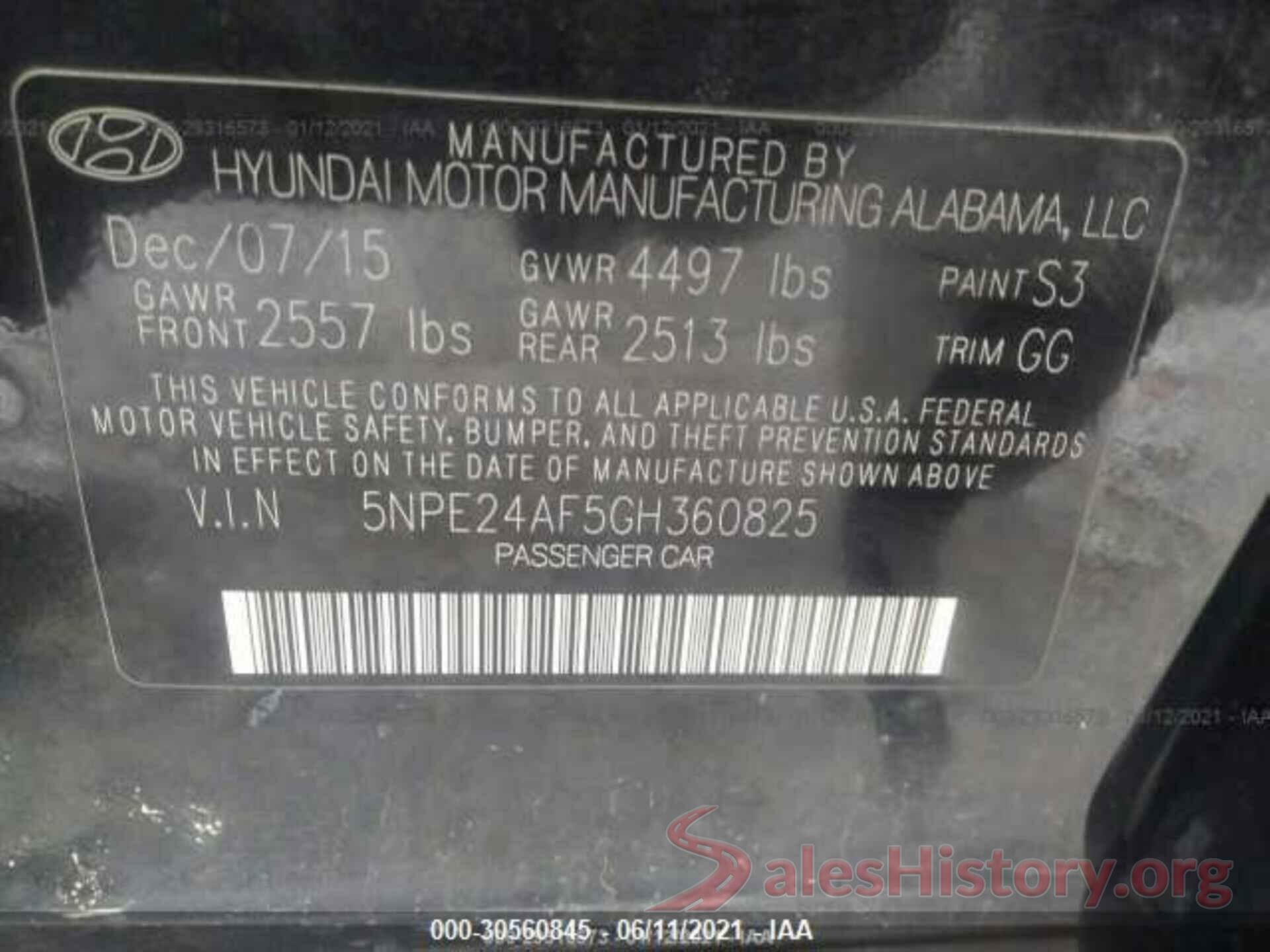 5NPE24AF5GH360825 2016 HYUNDAI SONATA