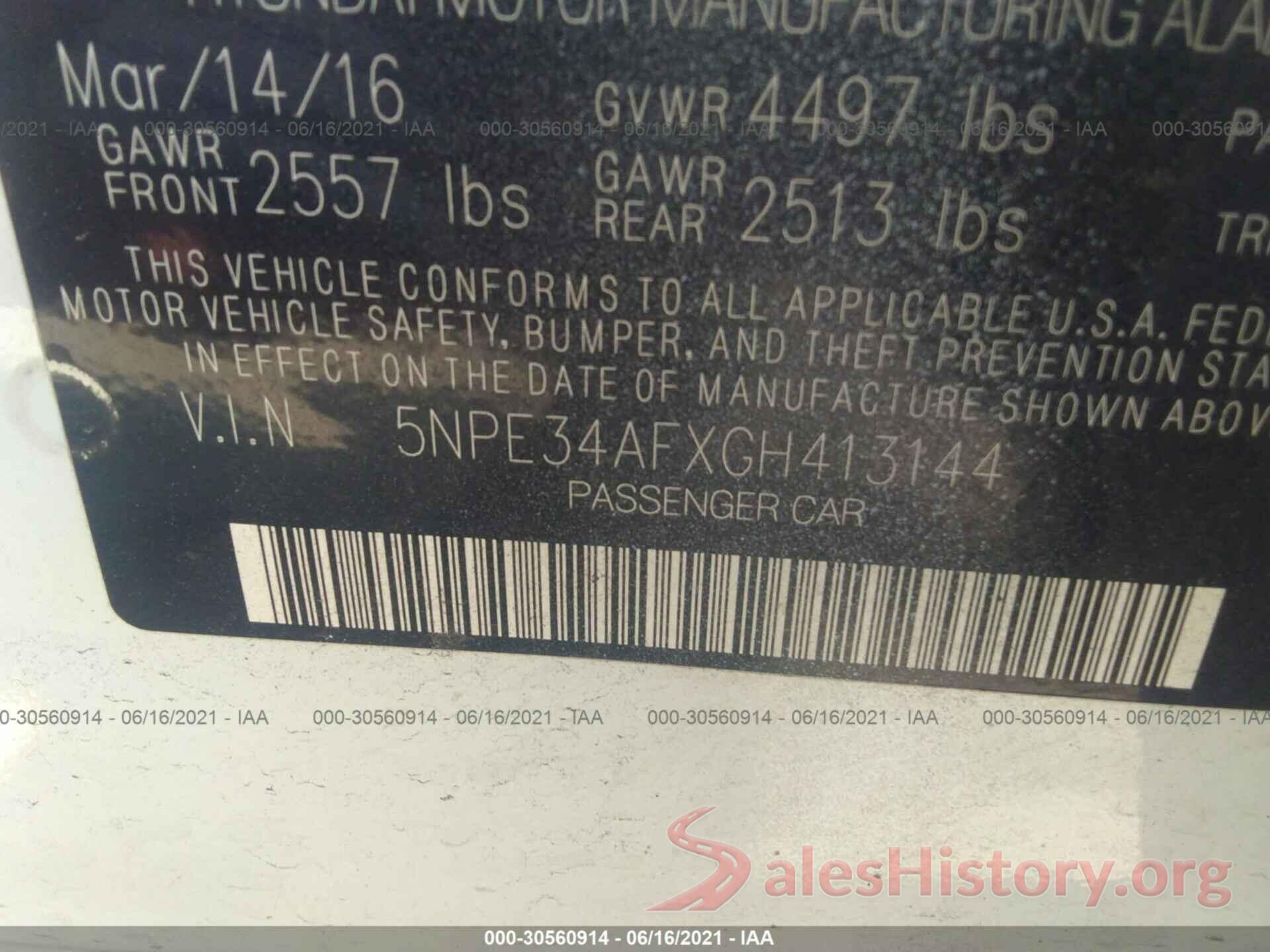 5NPE34AFXGH413144 2016 HYUNDAI SONATA