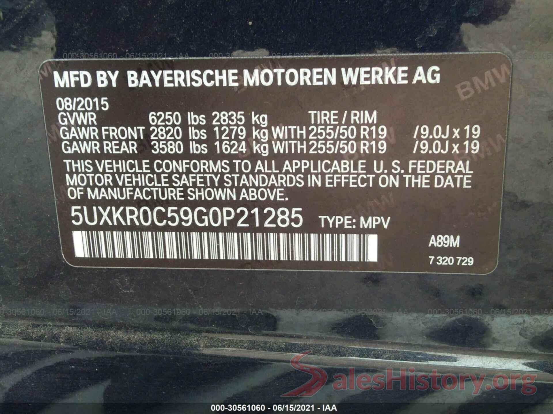 5UXKR0C59G0P21285 2016 BMW X5