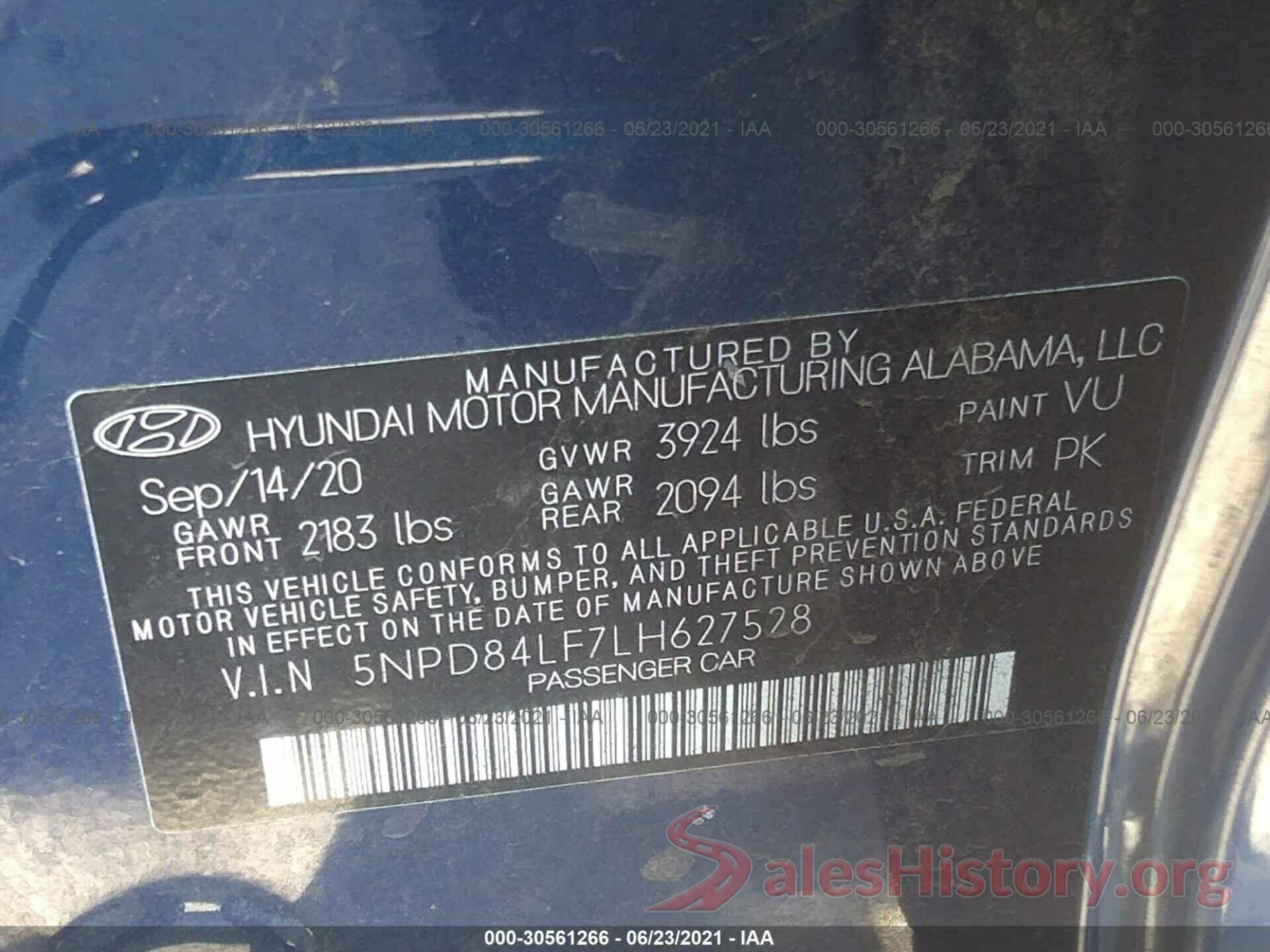 5NPD84LF7LH627528 2020 HYUNDAI ELANTRA