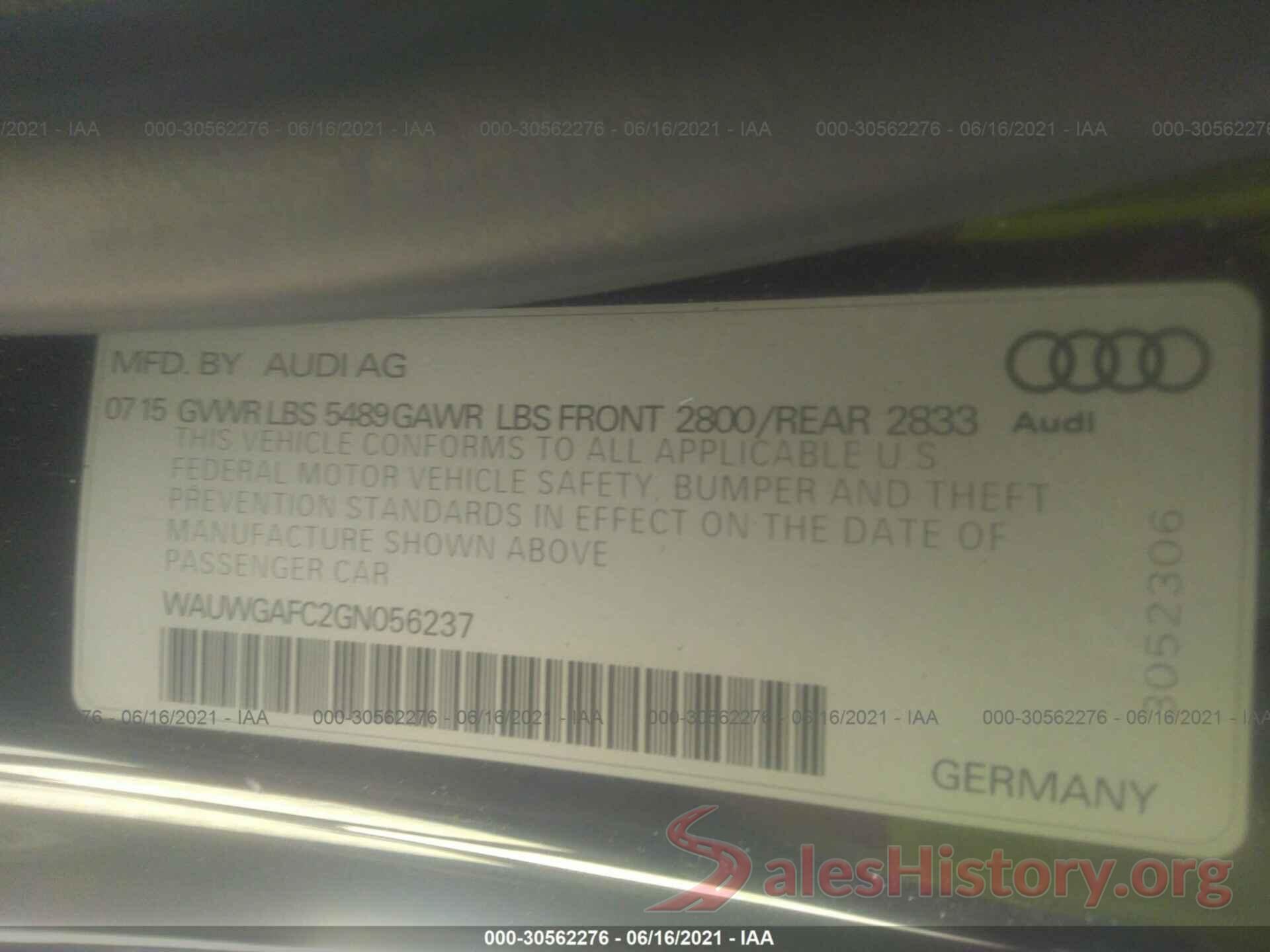 WAUWGAFC2GN056237 2016 AUDI A7