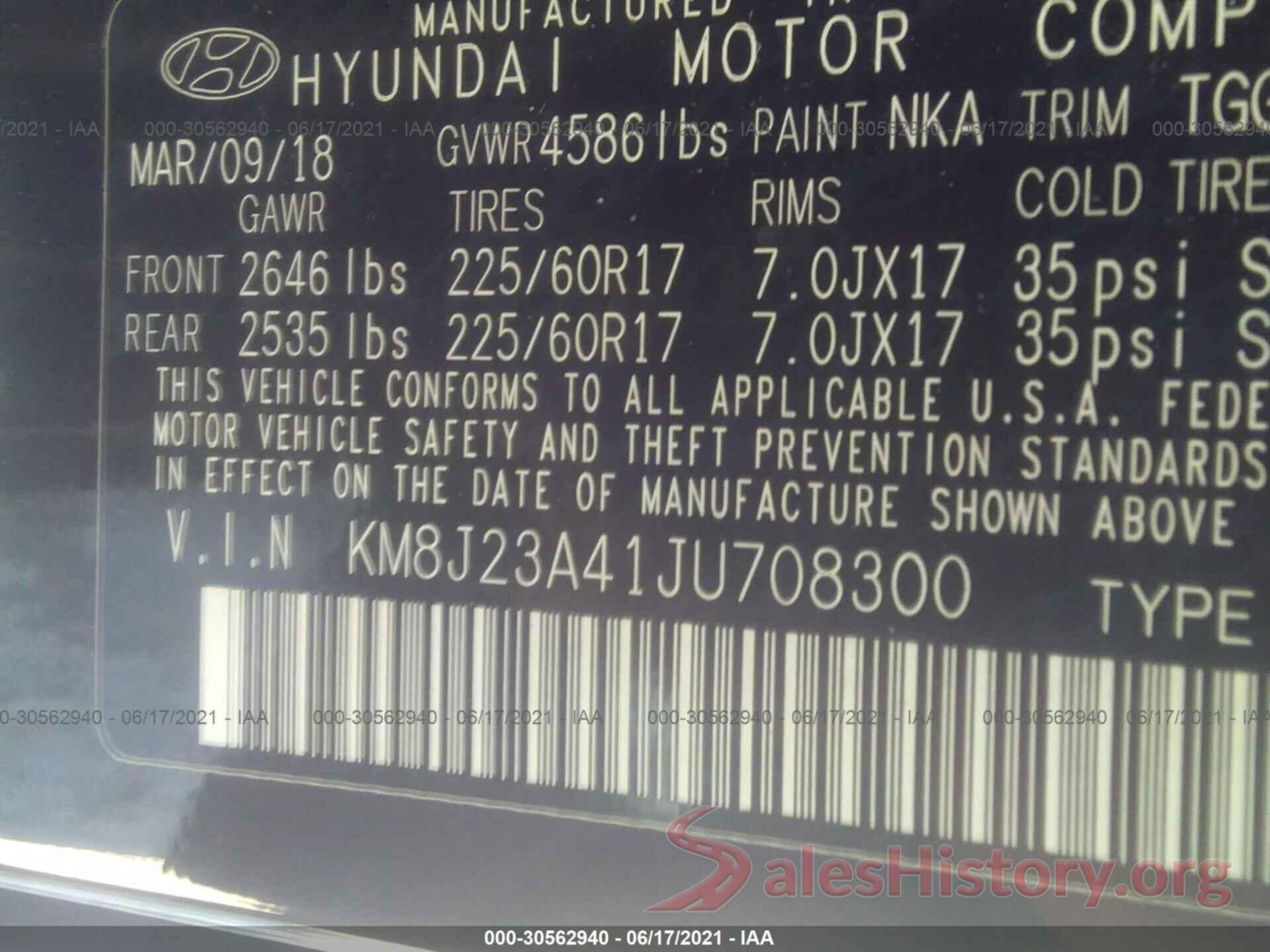 KM8J23A41JU708300 2018 HYUNDAI TUCSON