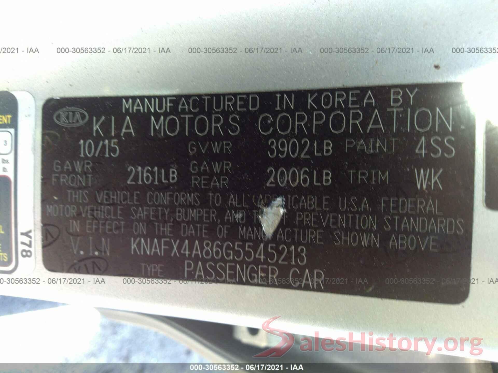 KNAFX4A86G5545213 2016 KIA FORTE