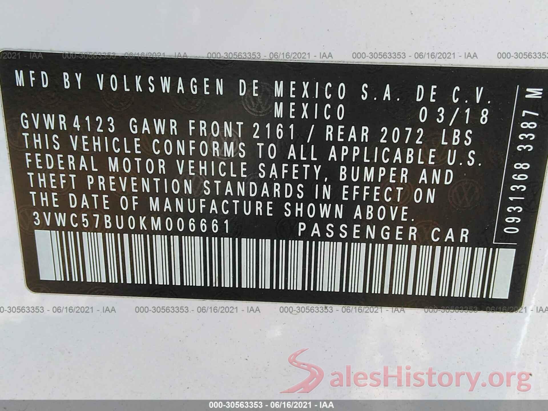 3VWC57BU0KM006661 2019 VOLKSWAGEN JETTA