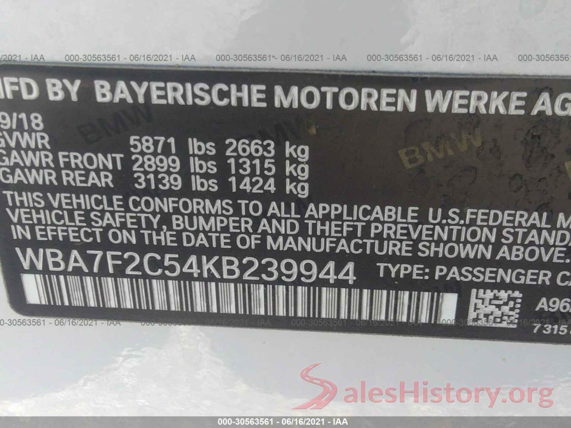 WBA7F2C54KB239944 2019 BMW 7 SERIES