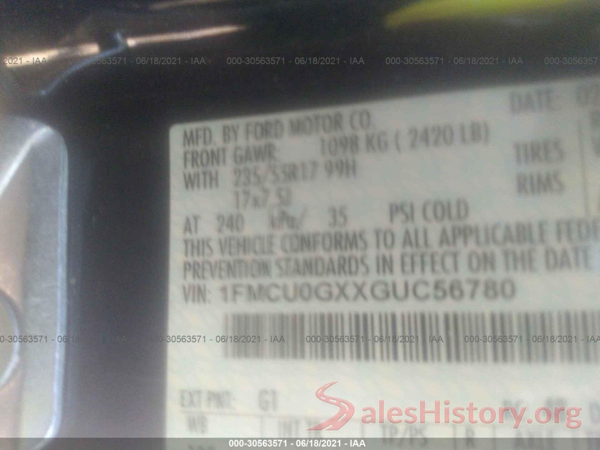 1FMCU0GXXGUC56780 2016 FORD ESCAPE