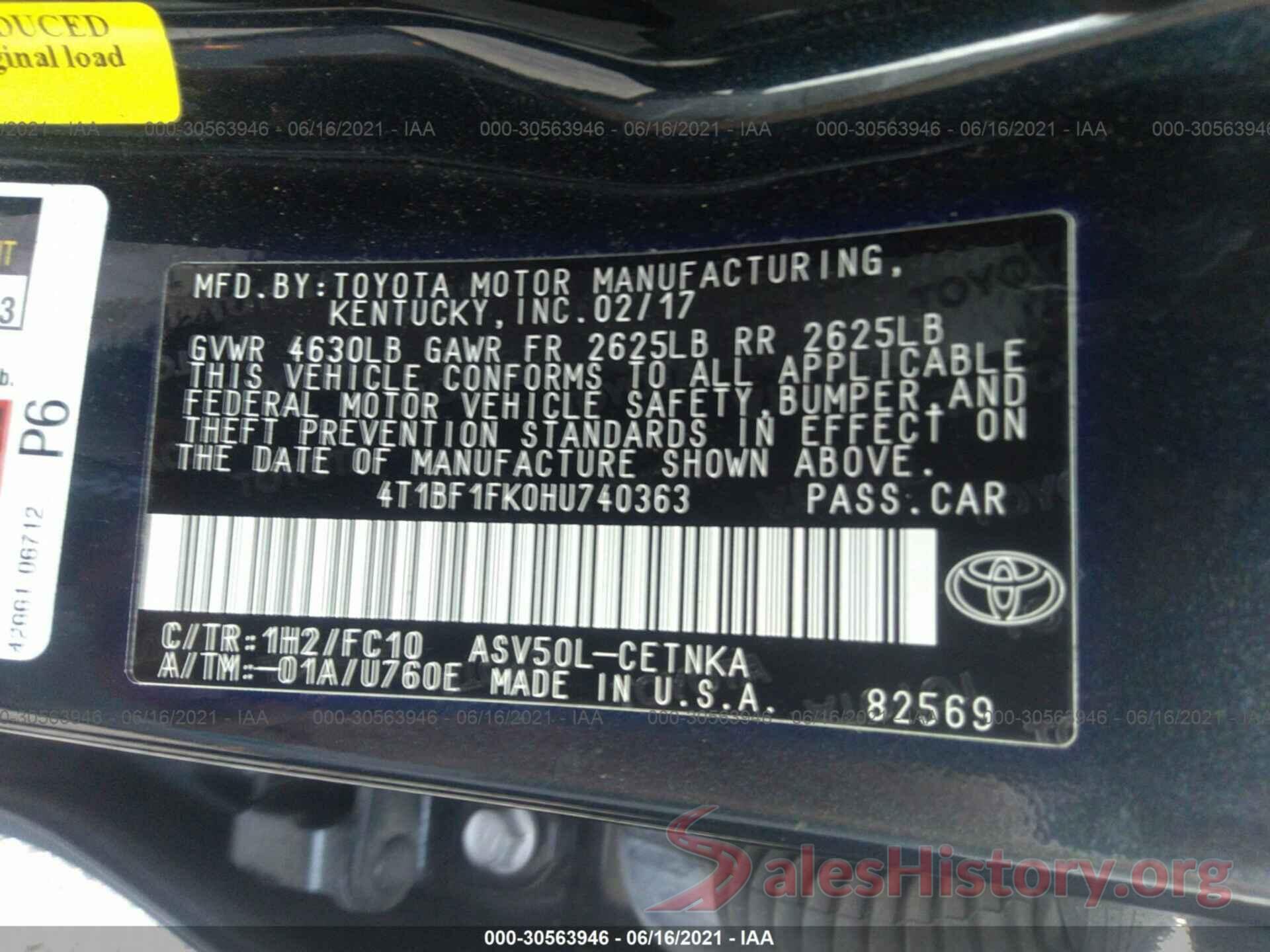 4T1BF1FK0HU740363 2017 TOYOTA CAMRY