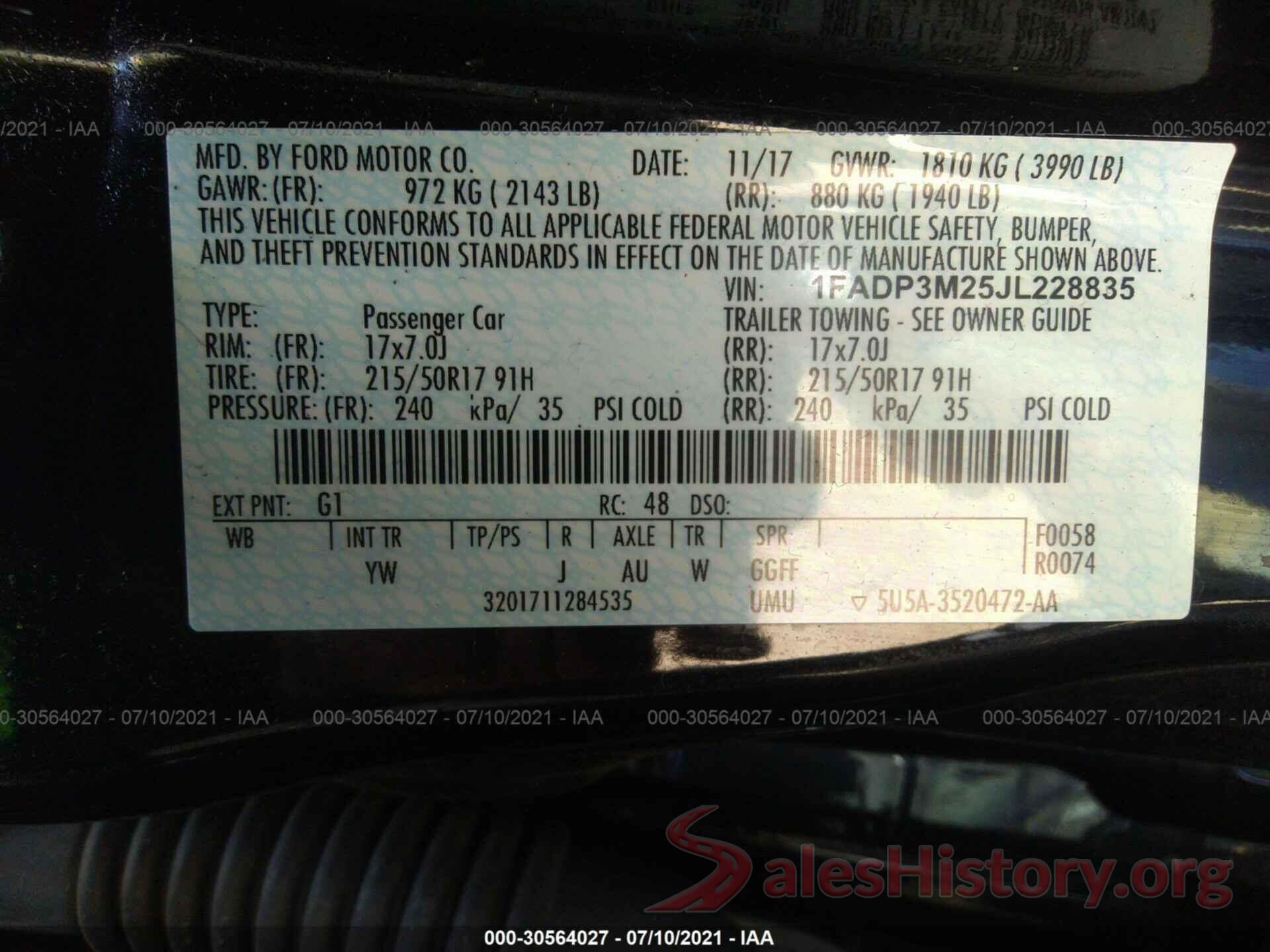 1FADP3M25JL228835 2018 FORD FOCUS