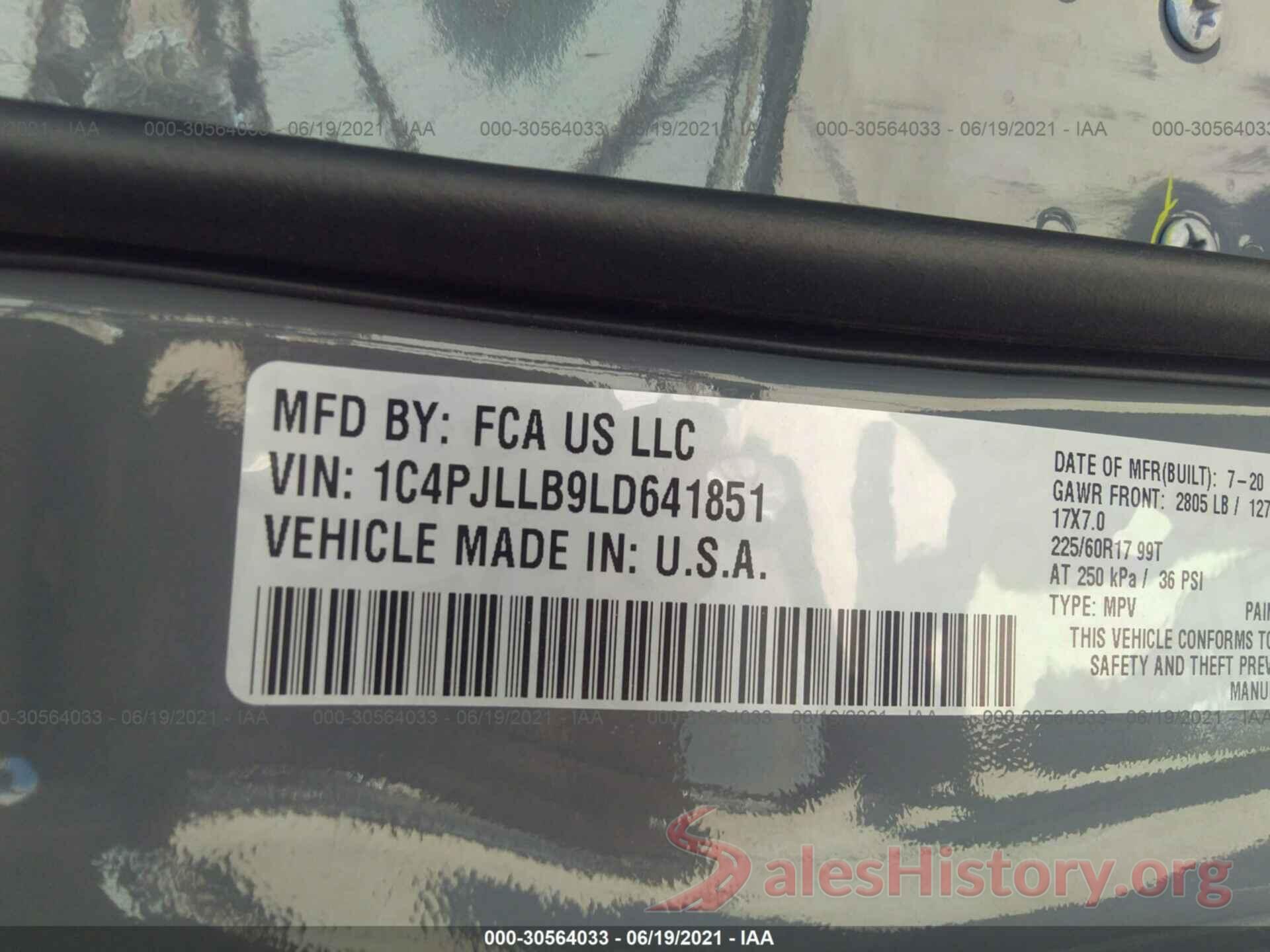 1C4PJLLB9LD641851 2020 JEEP CHEROKEE