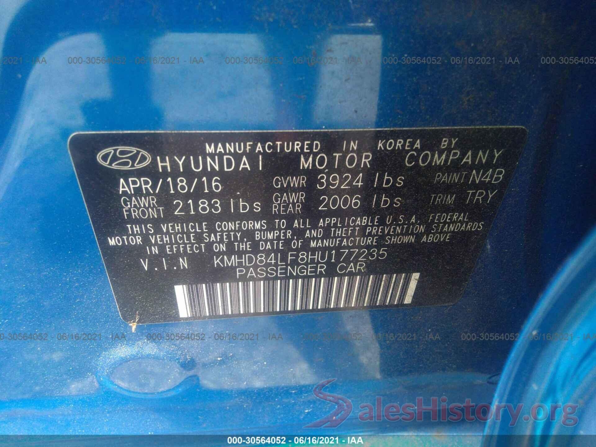 KMHD84LF8HU177235 2017 HYUNDAI ELANTRA