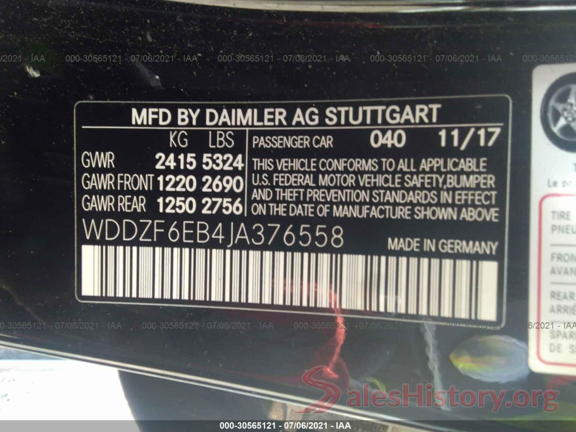 WDDZF6EB4JA376558 2018 MERCEDES-BENZ E-CLASS