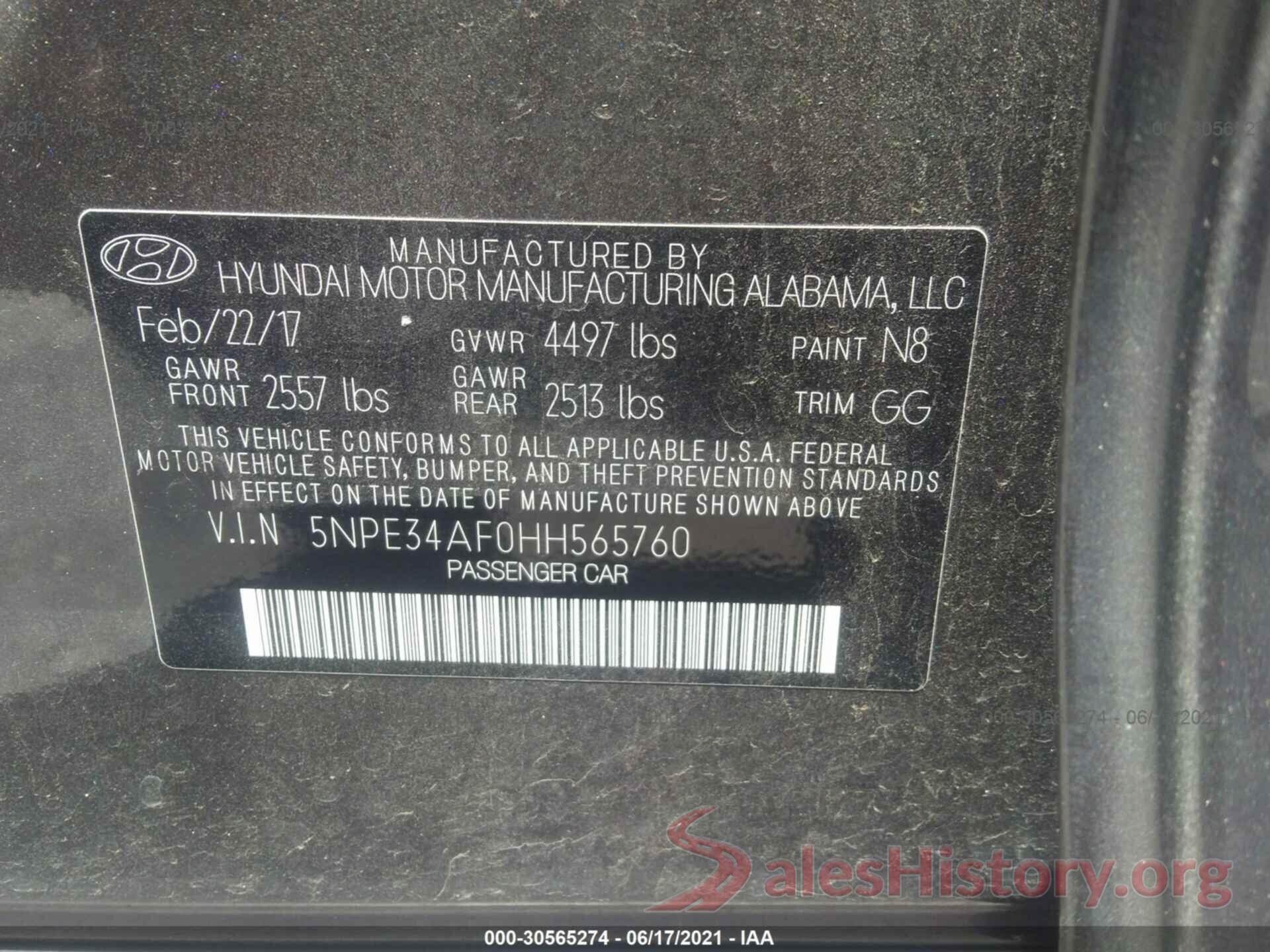 5NPE34AF0HH565760 2017 HYUNDAI SONATA