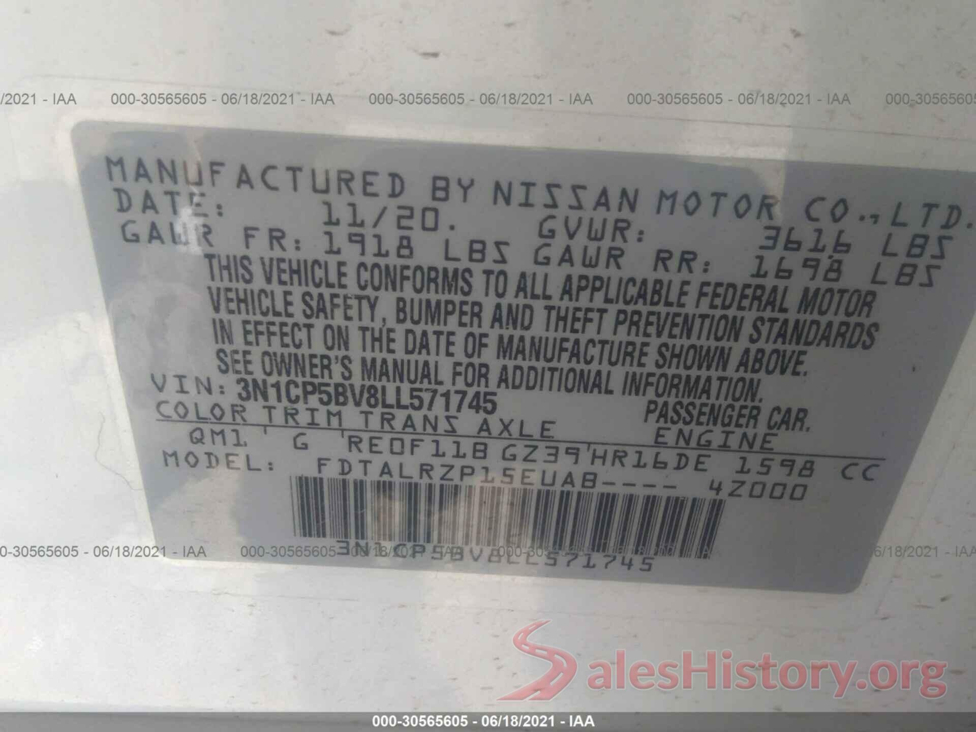 3N1CP5BV8LL571745 2020 NISSAN KICKS