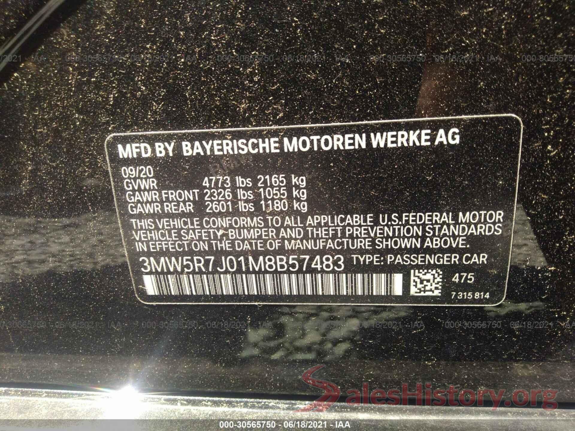 3MW5R7J01M8B57483 2021 BMW 3 SERIES