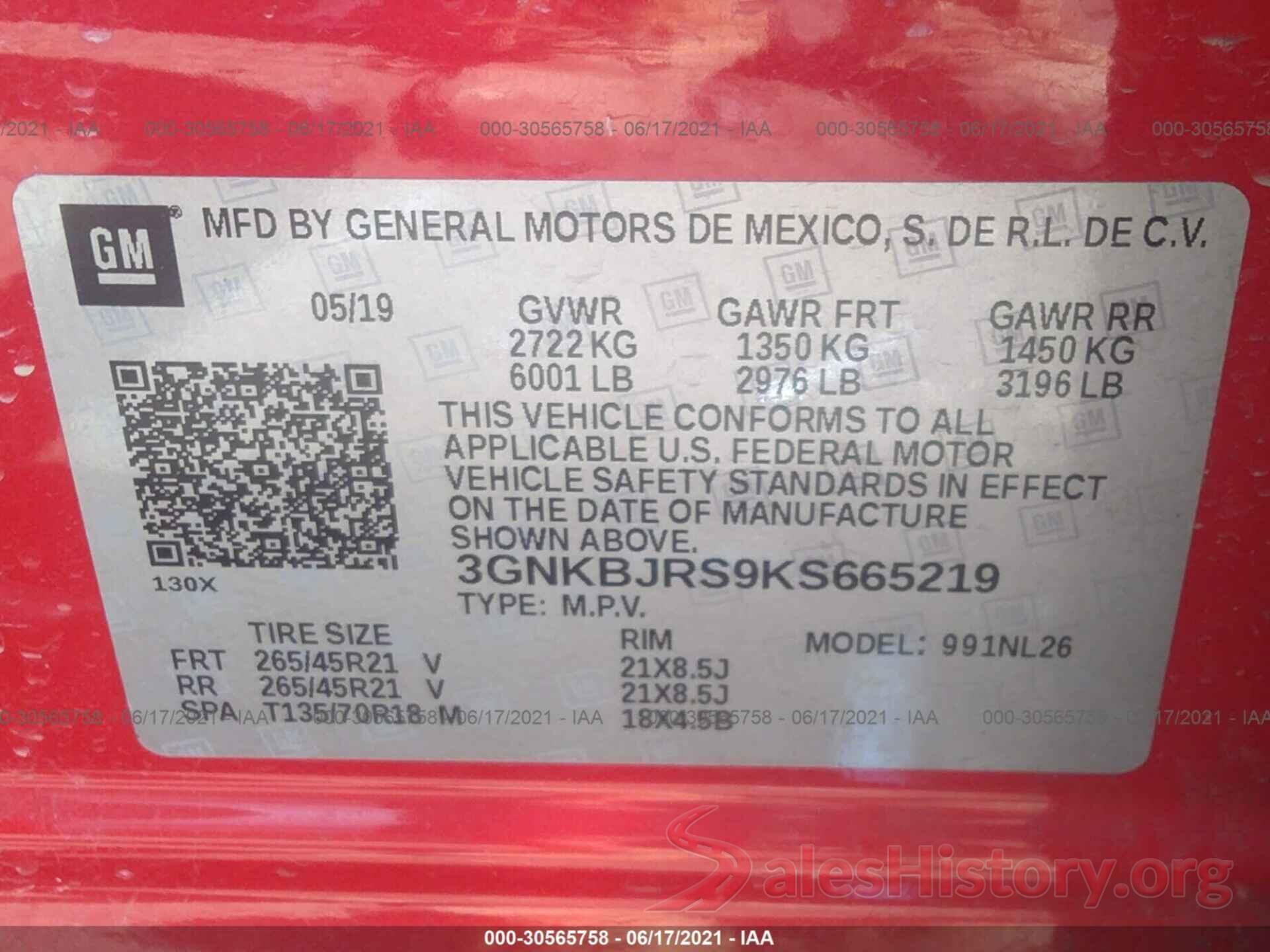 3GNKBJRS9KS665219 2019 CHEVROLET BLAZER