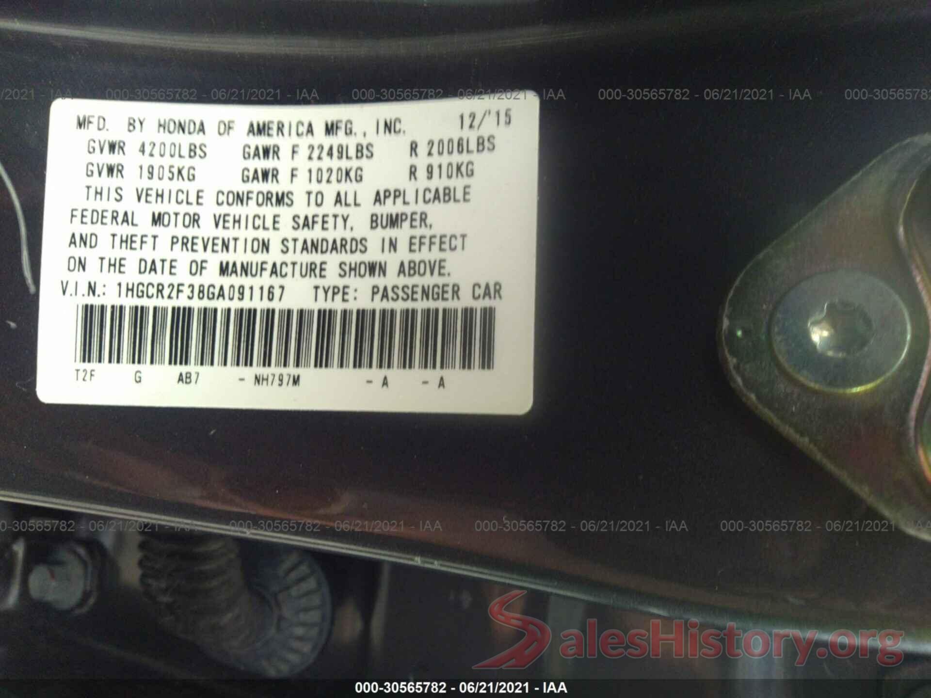 1HGCR2F38GA091167 2016 HONDA ACCORD SEDAN