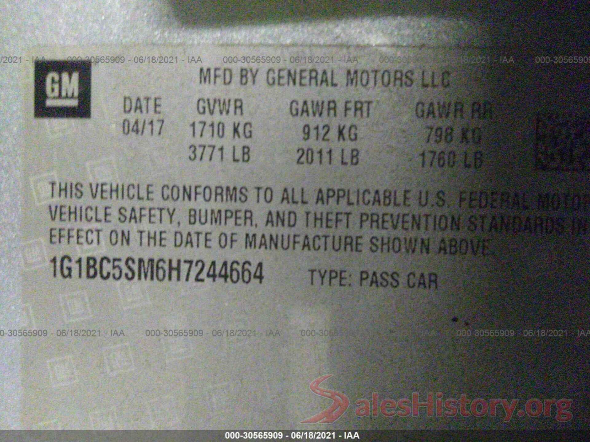 1G1BC5SM6H7244664 2017 CHEVROLET CRUZE