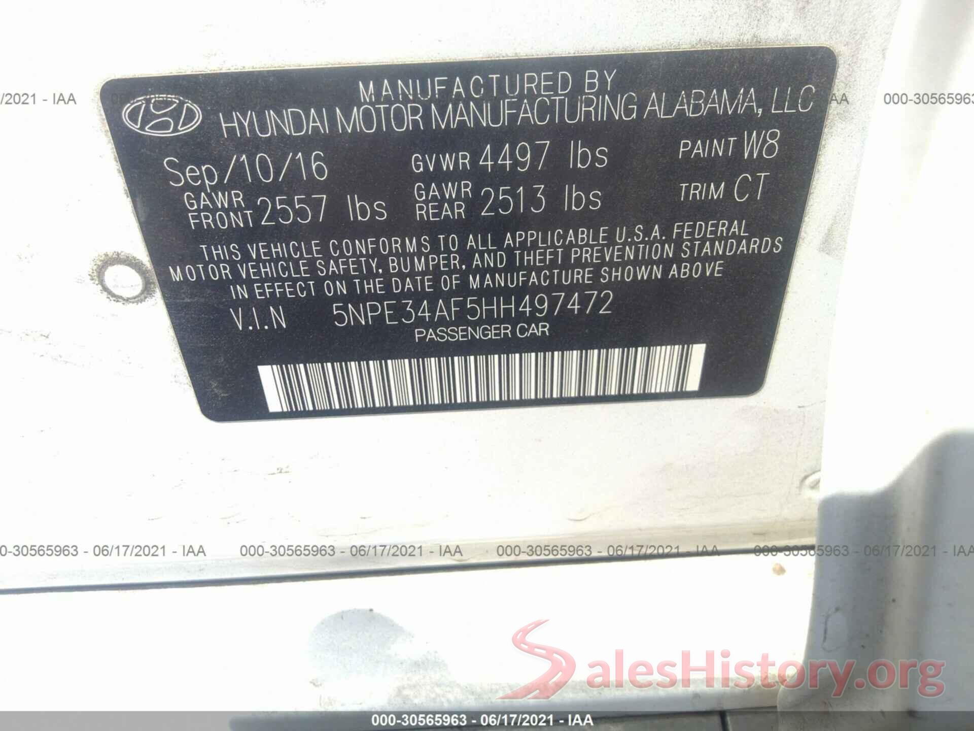 5NPE34AF5HH497472 2017 HYUNDAI SONATA