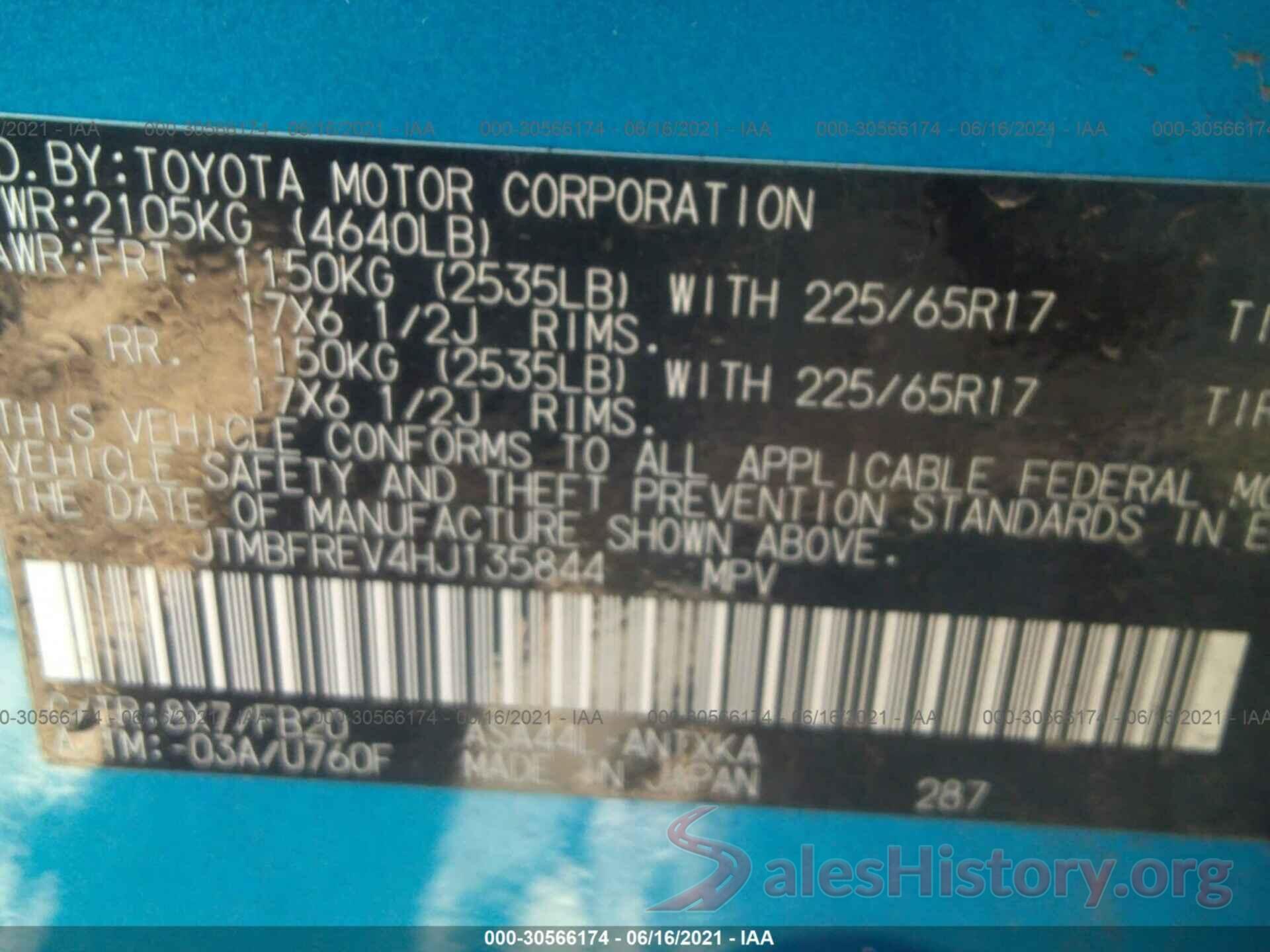 JTMBFREV4HJ135844 2017 TOYOTA RAV4