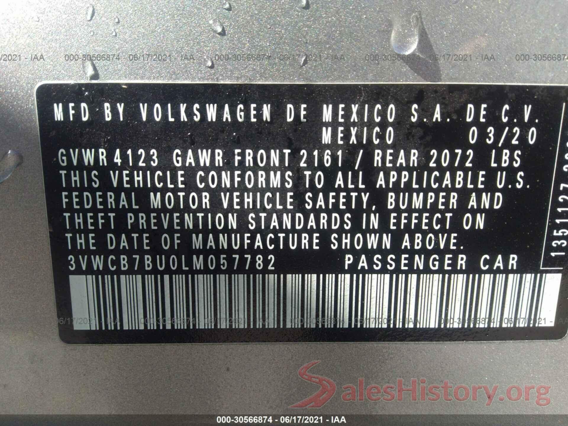 3VWCB7BU0LM057782 2020 VOLKSWAGEN JETTA