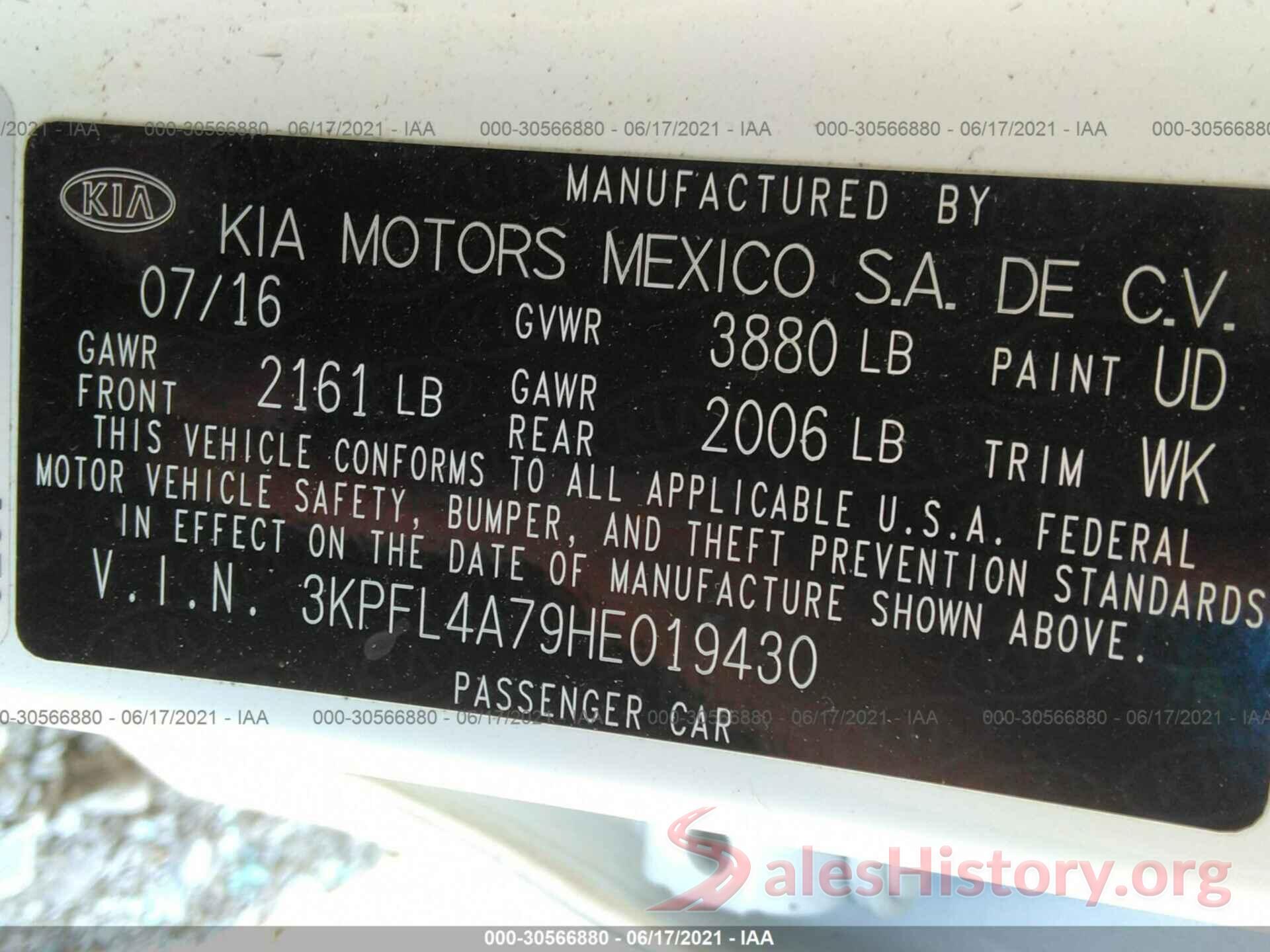 3KPFL4A79HE019430 2017 KIA FORTE