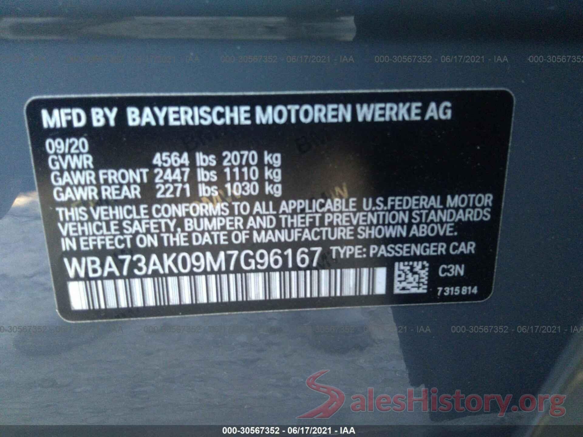 WBA73AK09M7G96167 2021 BMW 2 SERIES