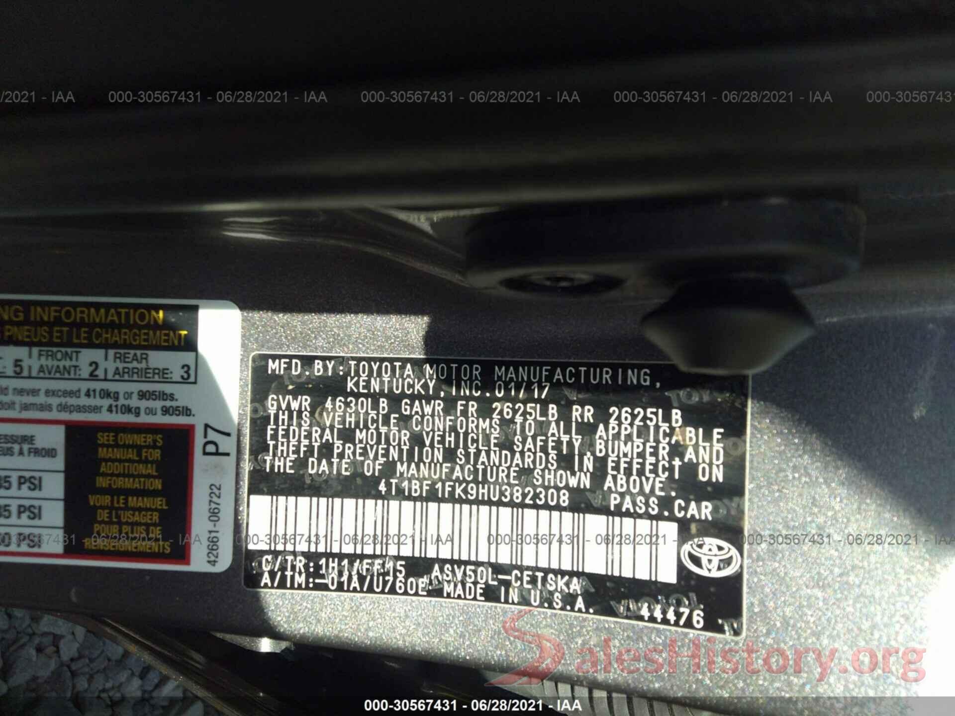 4T1BF1FK9HU382308 2017 TOYOTA CAMRY