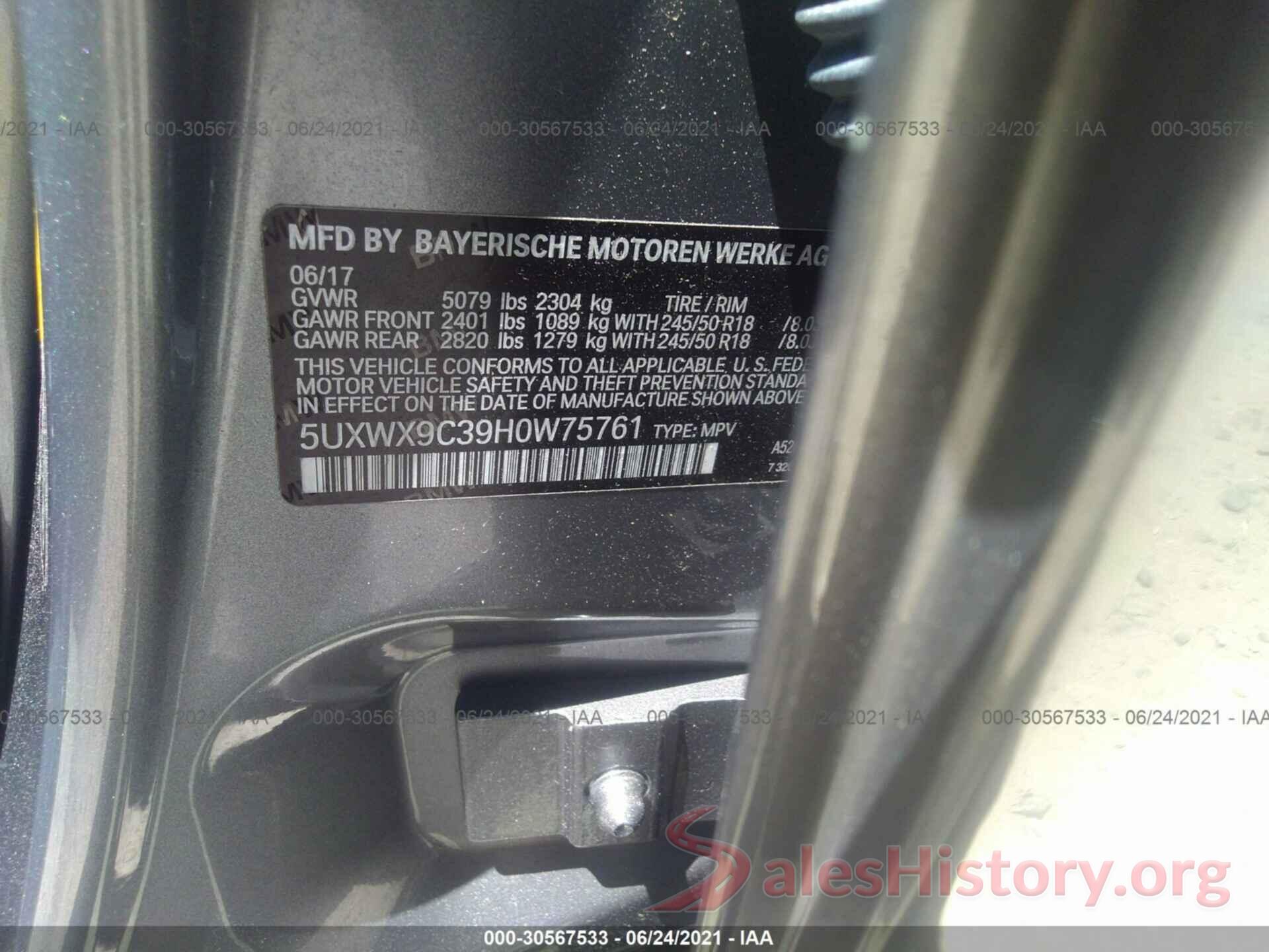 5UXWX9C39H0W75761 2017 BMW X3