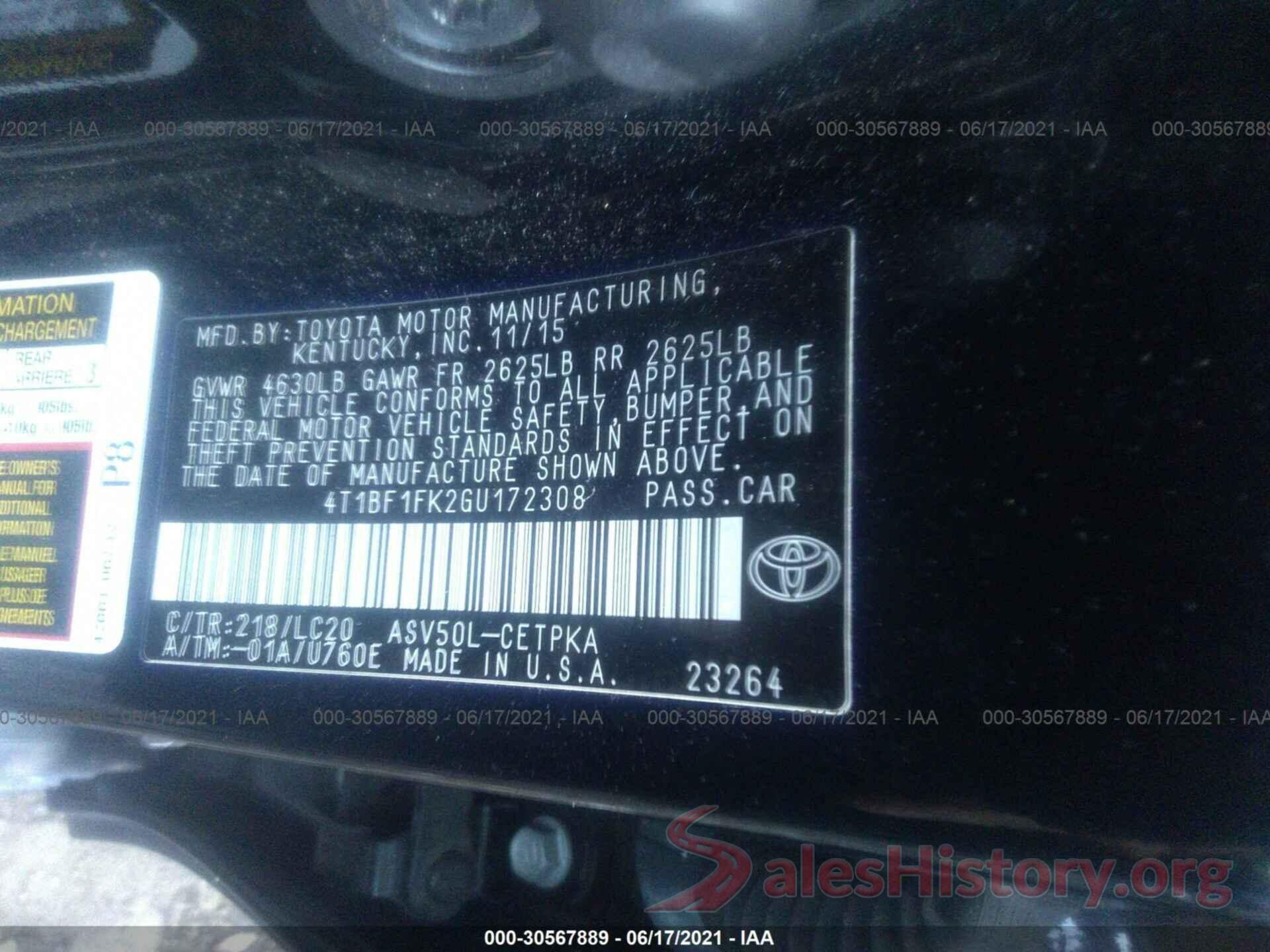 4T1BF1FK2GU172308 2016 TOYOTA CAMRY