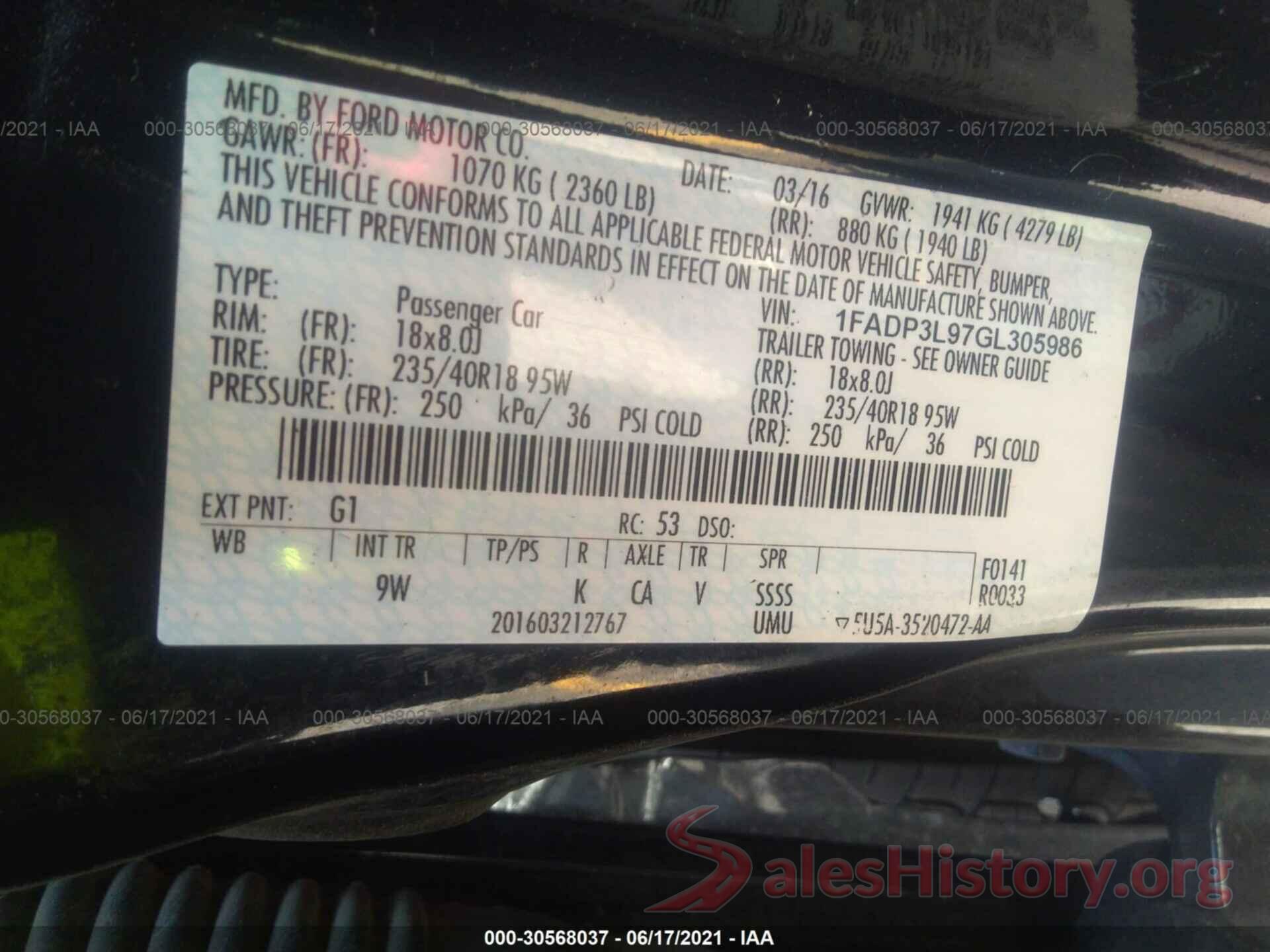 1FADP3L97GL305986 2016 FORD FOCUS